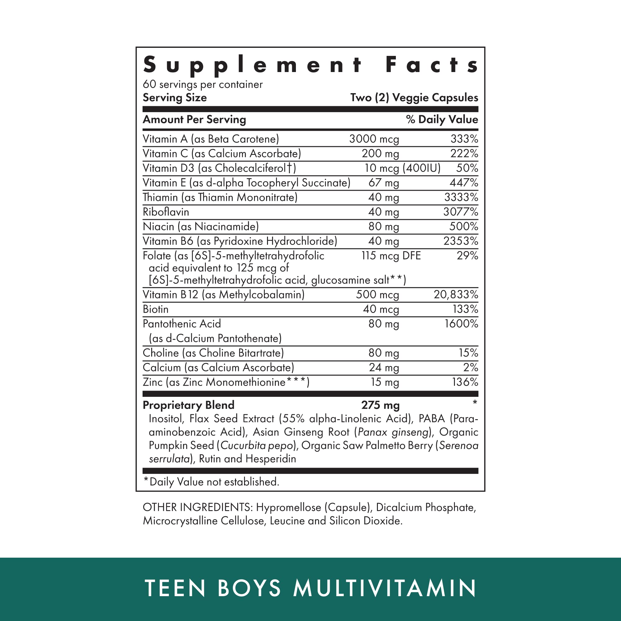 MICHAEL'S Health Naturopathic Programs Teen Boys - 120 Vegetarian Capsules - Daily Multivitamin Supplement - Kosher - 60 Servings