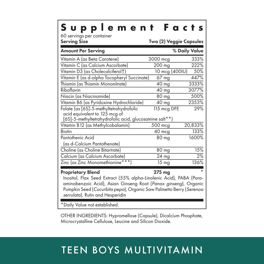 MICHAEL'S Health Naturopathic Programs Teen Boys - 120 Vegetarian Capsules - Daily Multivitamin Supplement - Kosher - 60 Servings