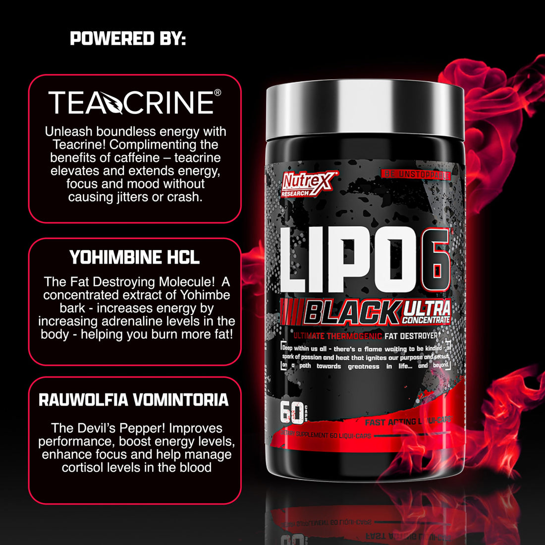 Nutrex Research Lipo-6 Black Ultra Concentrate Thermogenic Fat Burner Supplement, Increase Weight Loss, Energy & Intense Focus 120 Diet Pills