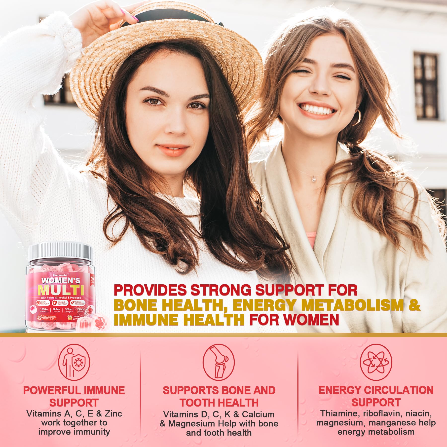 Sugar-Free Women's Multivitamin Gummies - Multivitamin Filled Gummies with Omega-3, Enzymes & Antioxidant Blend to Support Overall Health, Immunity, Hair, Nails & Skin Health. Womens Vitamins - 60 ct