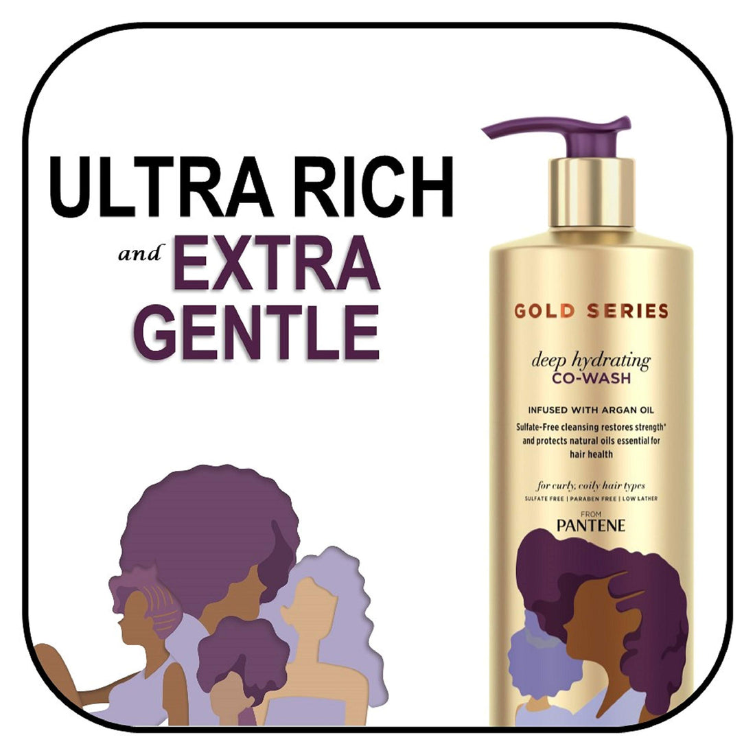 Pantene Gold Series from Sulfate Free Deep Hydrating with Argan Oil for Curly Coily Hair, Co-Wash, 15.2 Fl Oz (Packaging May Vary)