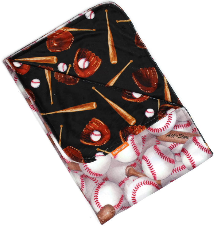 Dear Baby Gear Deluxe Reversible Baby Blankets, Custom Minky Print Baseball Bat Glove, 38 Inches by 29 Inches