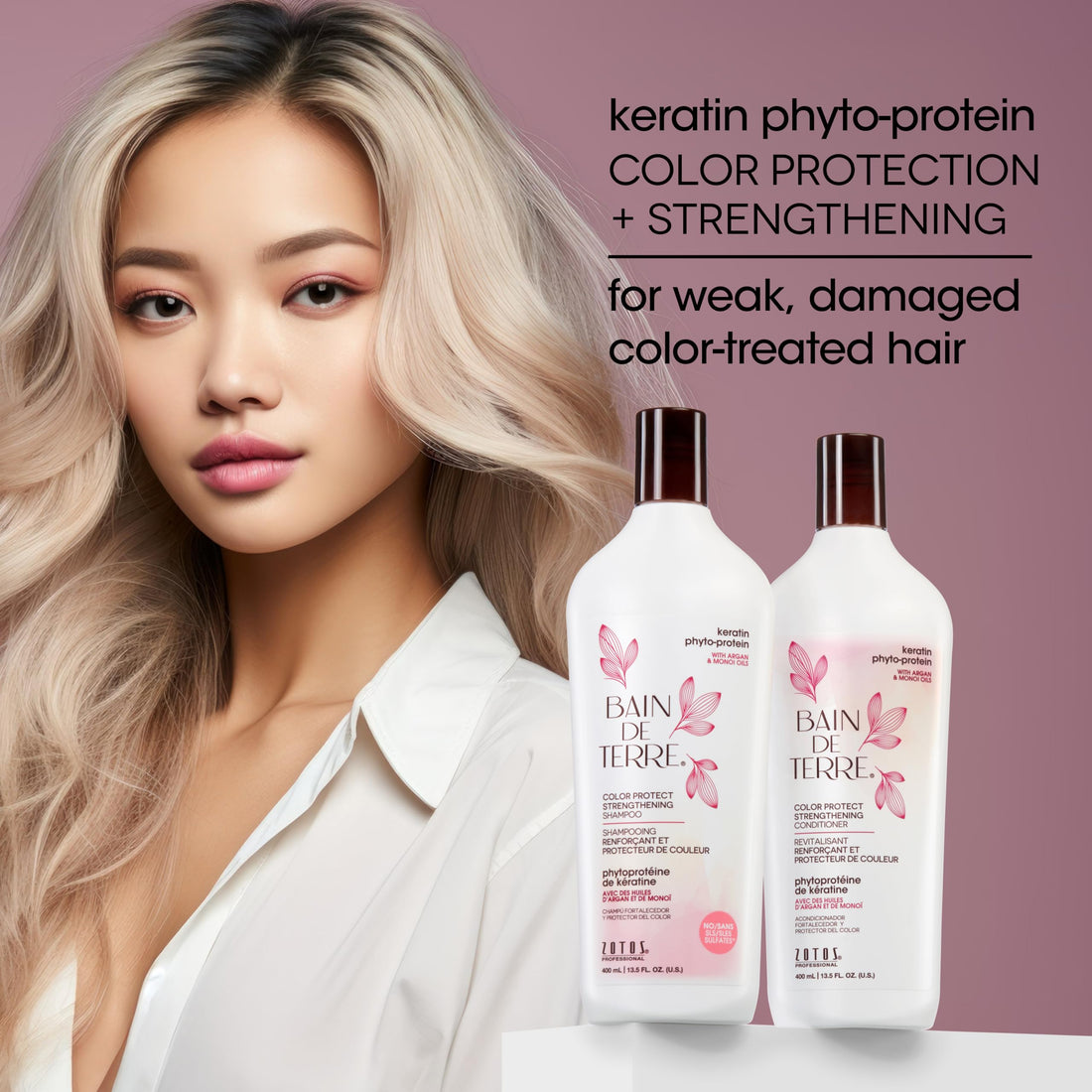 Bain de Terre Keratin Phyto-Protein Color Protect Strengthening Conditioner, Color-Safe Strengthening for Weak & Damaged Hair, Sulfate-Free, Paraben-Free 13.5 Fl Oz