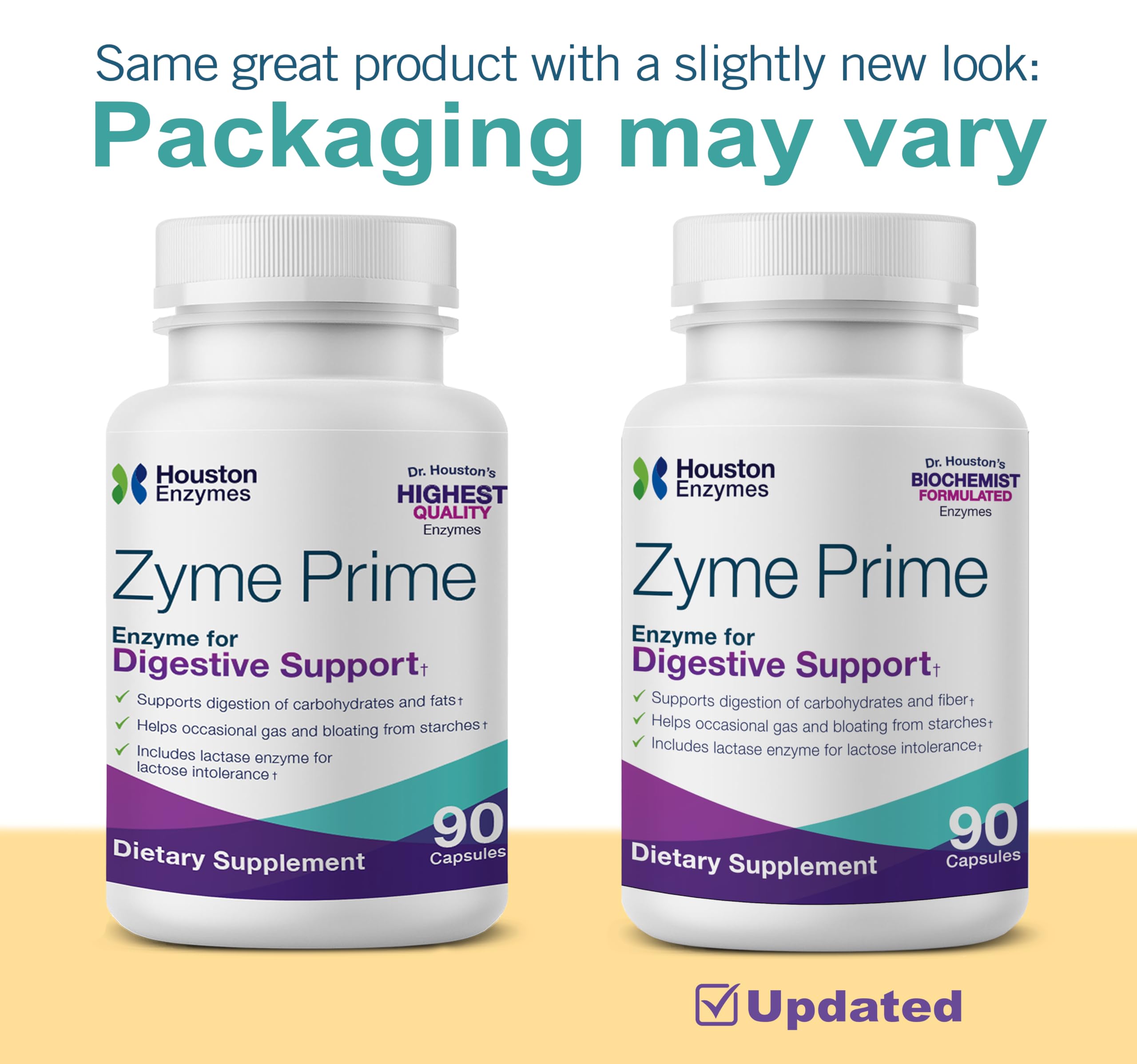 Houston Enzymes – Zyme Prime – 90 Capsules – Professionally Formulated to Support Digestion of Carbohydrates & Fats – Enhanced with Lactase for Lactose Intolerance – Helps Relieve Gas & Bloating
