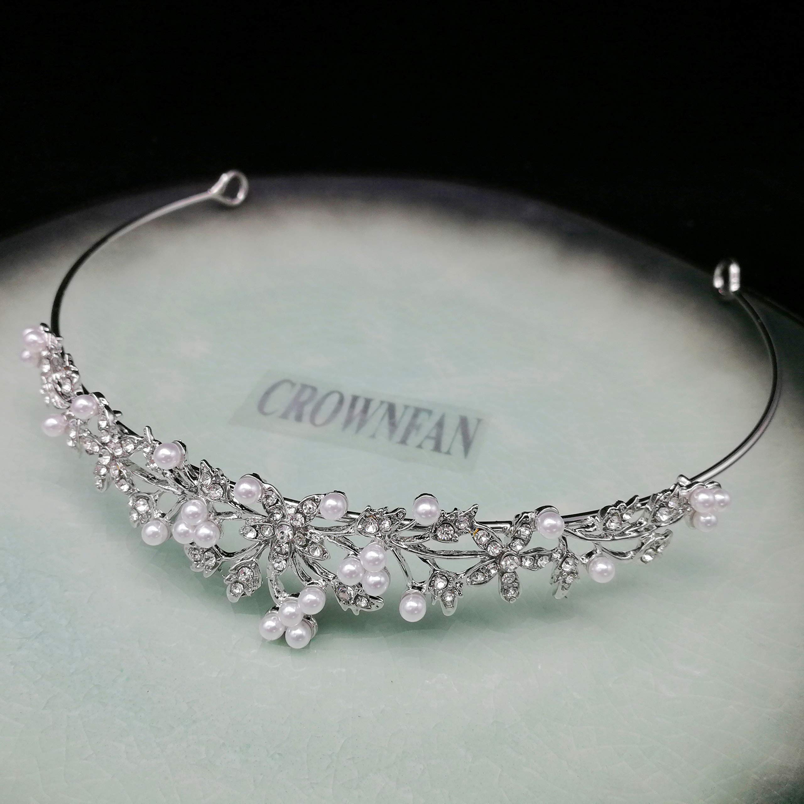 Flower Leaf Faux Pearl Rhinestone Crystal Bridal Tiara Crown Princess Headband For Wedding Prom Silver