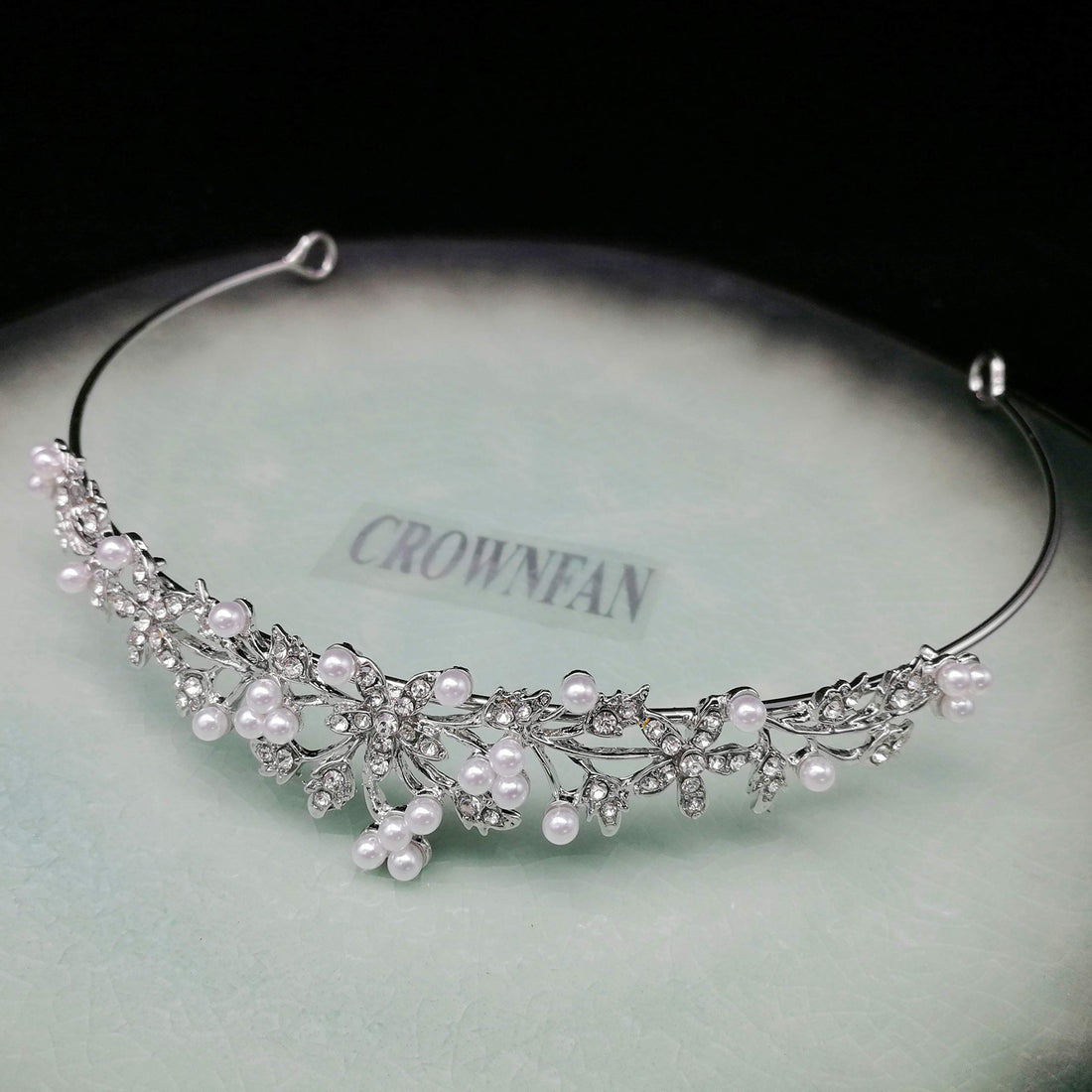 Flower Leaf Faux Pearl Rhinestone Crystal Bridal Tiara Crown Princess Headband For Wedding Prom Silver