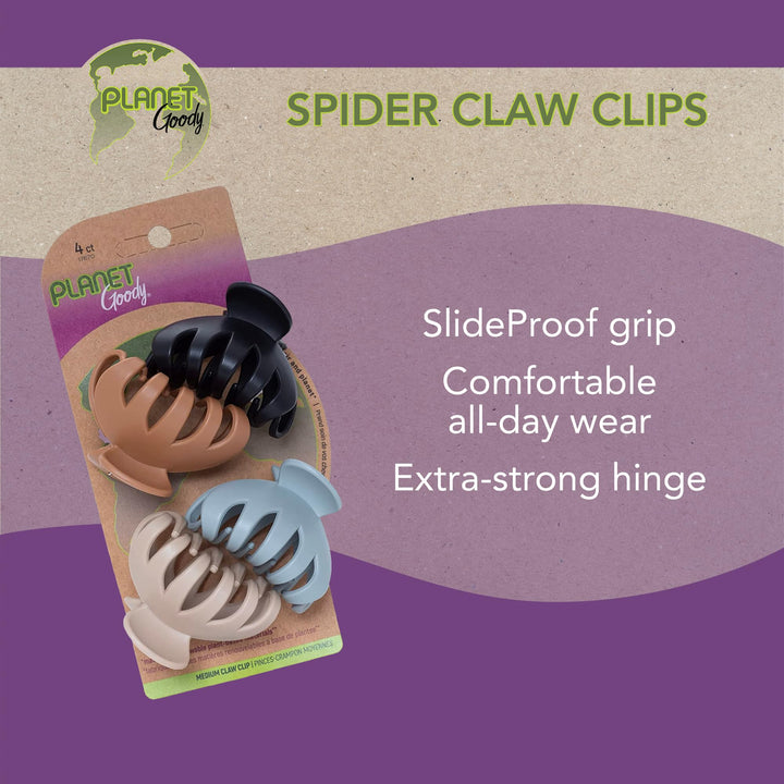 Goody Planet Goody Sustainable Spider Clips, Medium, Extra Strong, Neutral Colors, Pink, Black, Yellow and Gray, 4 Count