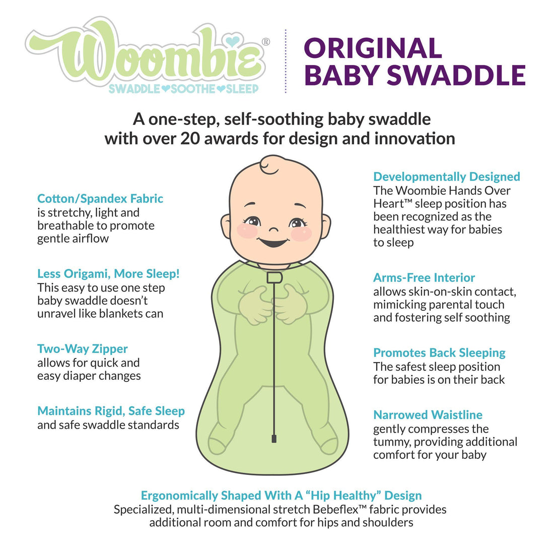 Woombie Original Nursery Swaddling Blanket - for Babies (Dream On, 14-19 Pound), 3-6 Months