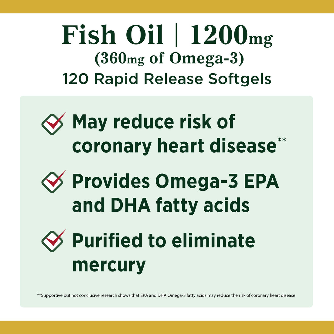 Nature's Bounty Fish Oil, Dietary Supplement, Omega 3, Supports Heart Health, 1200 Mg, 120 Rapid Release Softgels