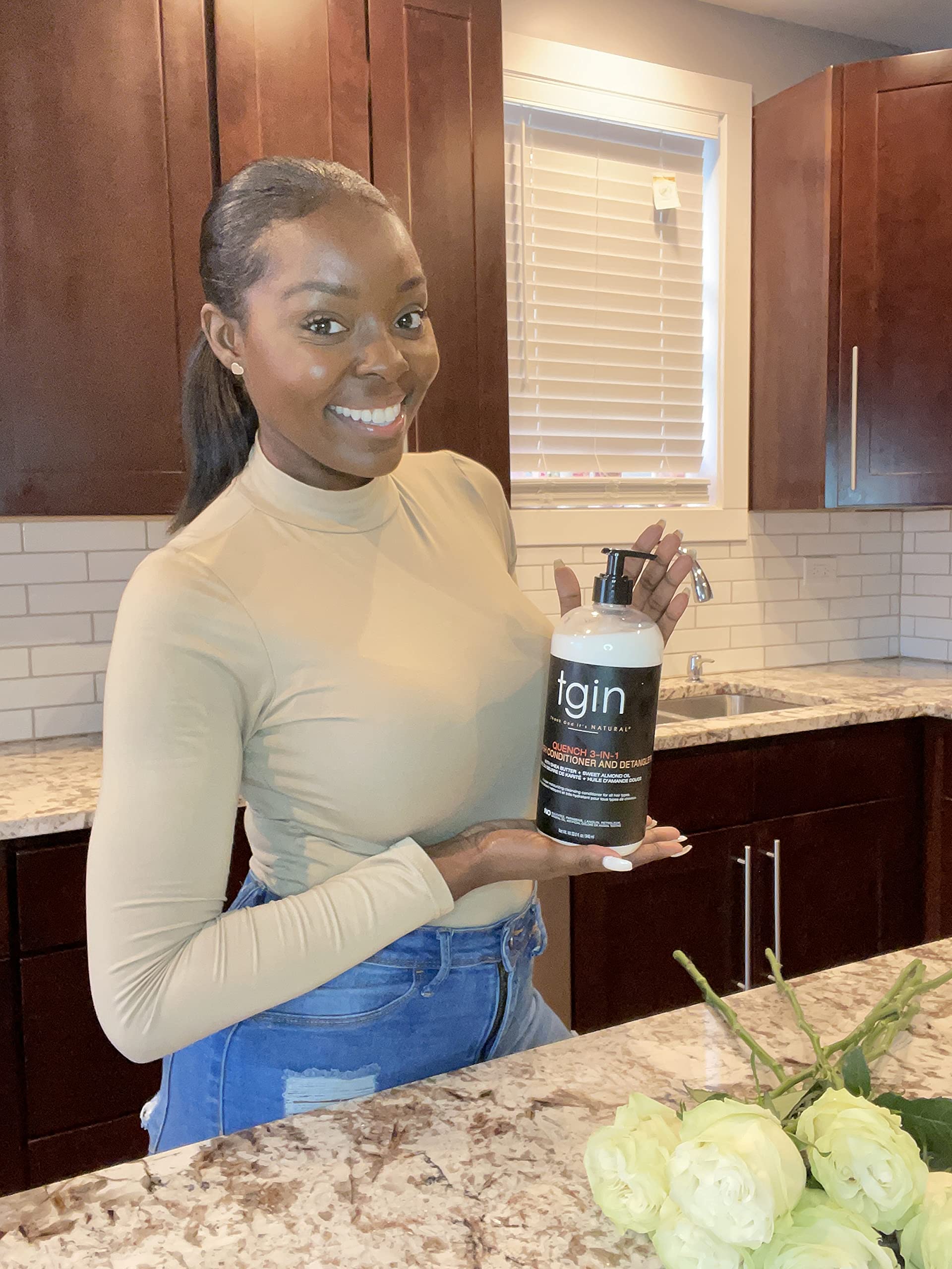 tgin Quench 3-in-1 Co-Wash Conditioner and Detangler for Curly, Coily and Wavy Hair, Rich Moisture for Dry Hair, 13 oz