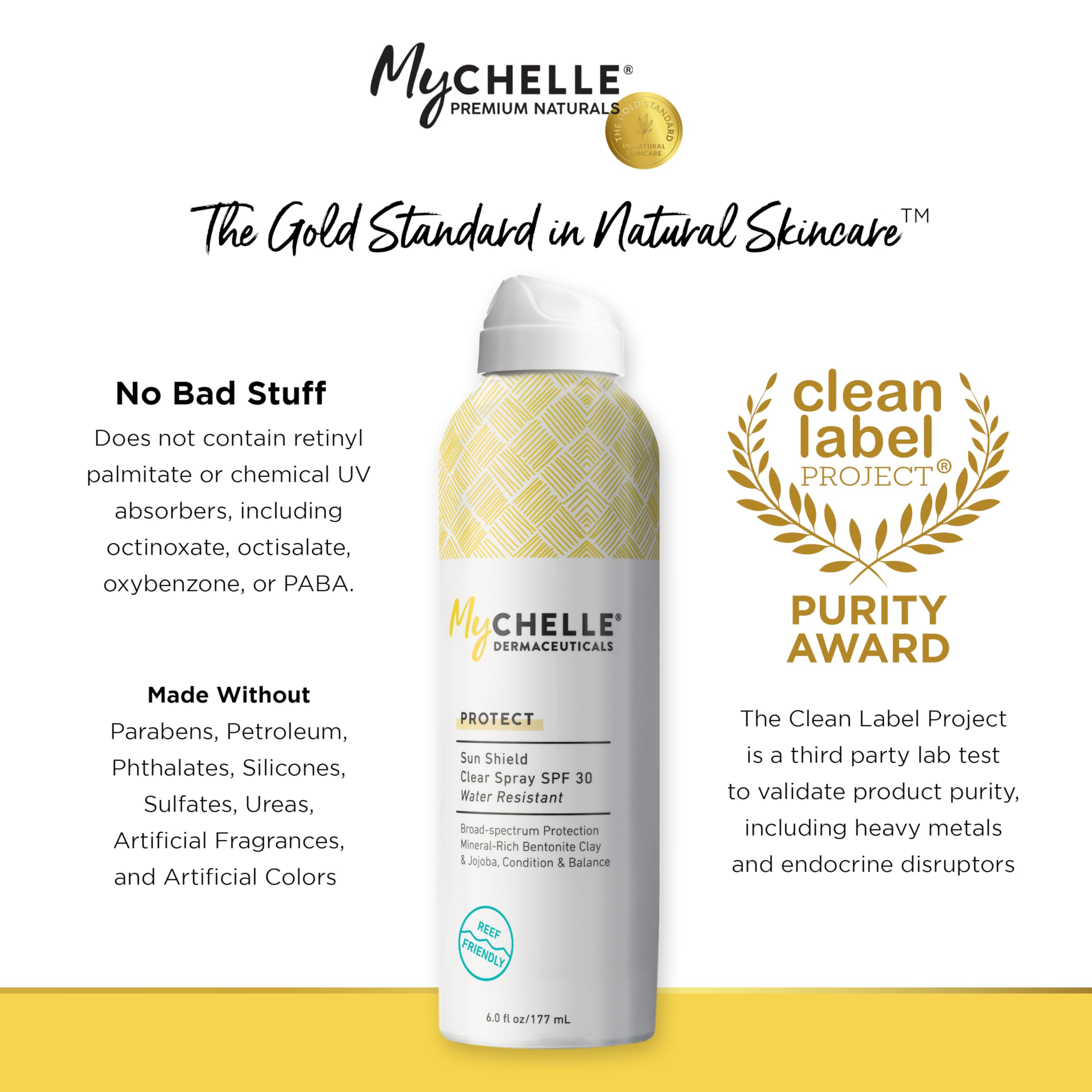 MyChelle Sun Shield Clear Spray SPF 30, Zinc-Oxide, Water-Resistant Non-Aerosal Spray Sunscreen for All Skin Types, 6 fl oz
