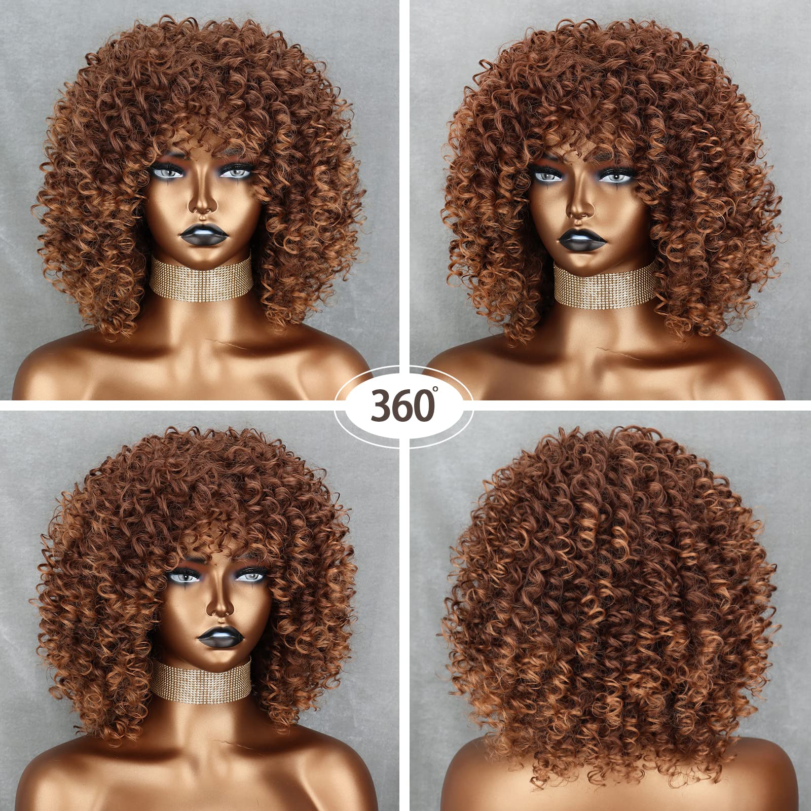 MISS WIG Light Brown: Misswig Synthetic Afro Curly Hair Wigs Freetress Brown Wig Short Curly Wigs For Black Women With Wig Cap