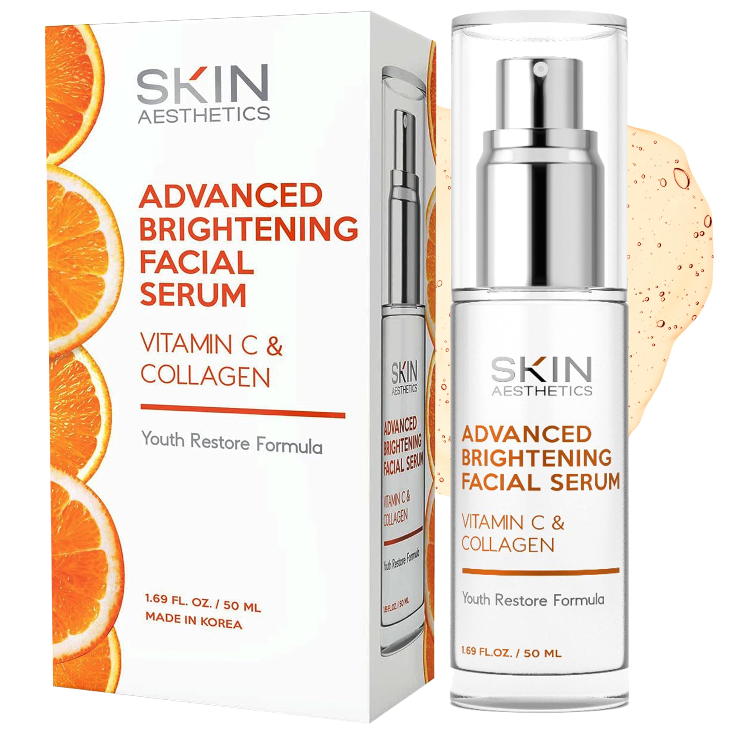 Skin Aesthetics Vitamin C Serum with Collagen - Dark Spots & Skin Brightening, Anti-Aging & Acne Treatment - Dermatologist Tested Korean Skincare - Clean Beauty, Cruelty-Free - 1.69 oz