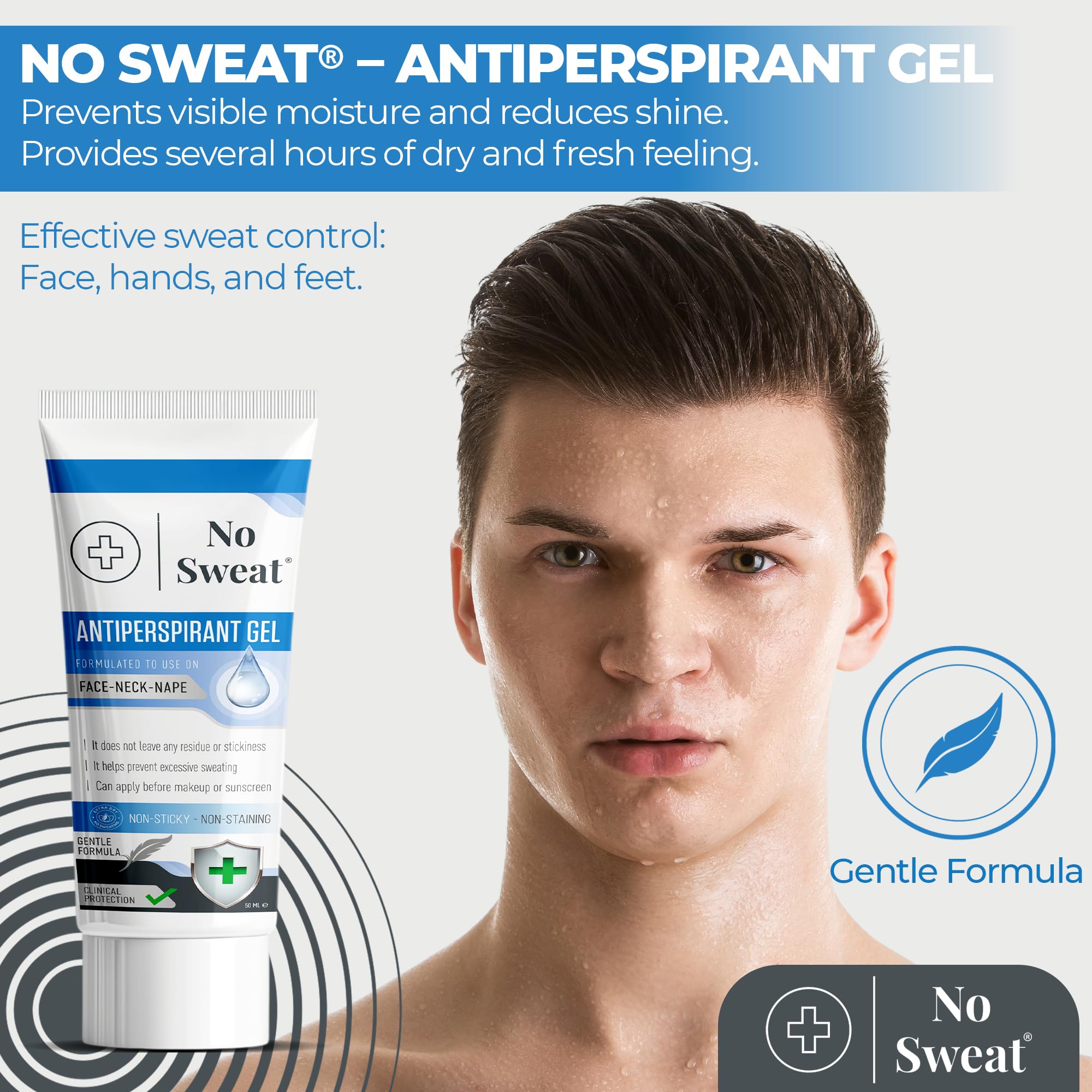 No Sweat Antiperspirant Gel 50 ML - Suitable Usage For Face-Neck-Nape Helps Prevent Excess Facial Sweating and Facial Shining-Suitable For Active Work and During Gym
