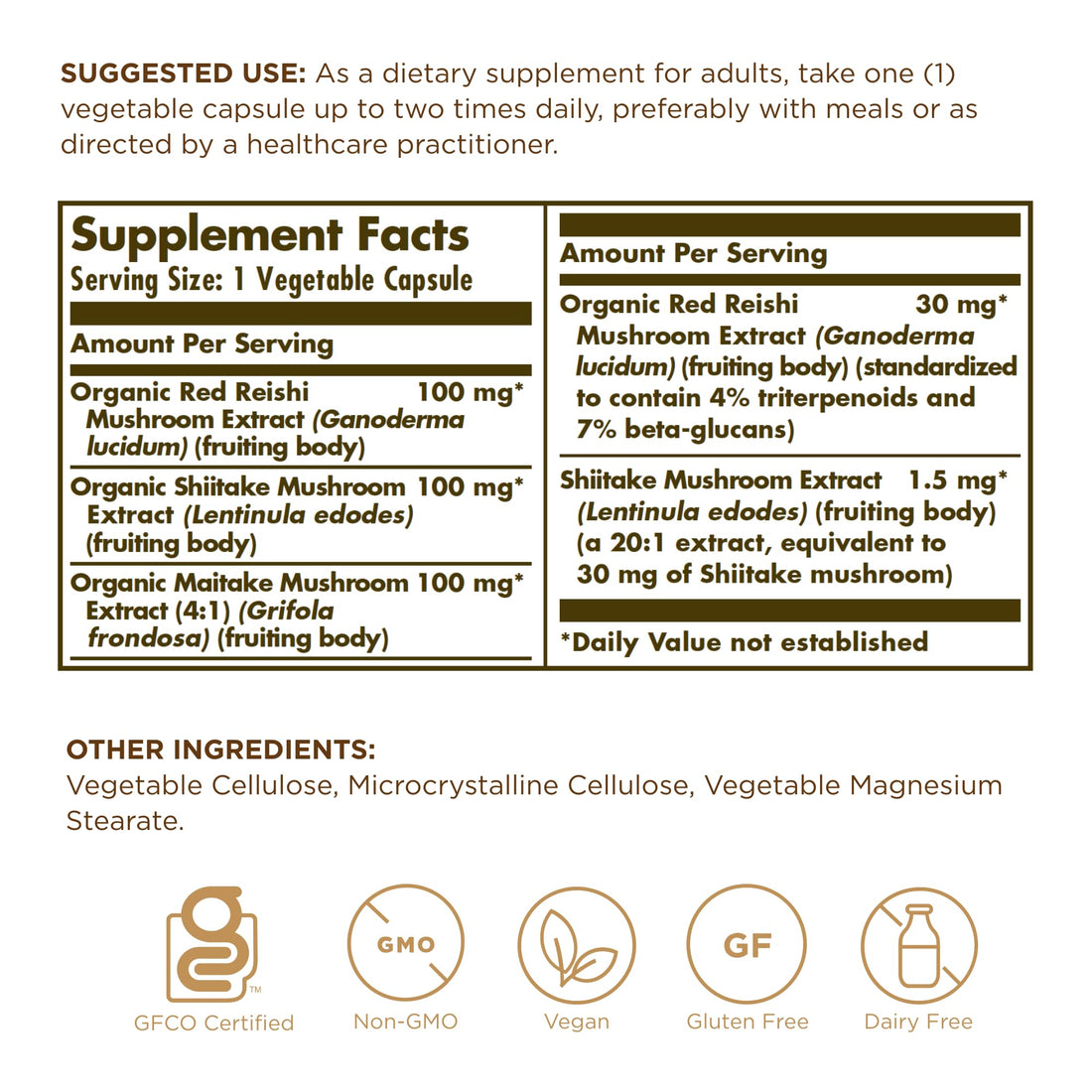 Solgar Reishi Shiitake Maitake - 50 Vegetable Capsules - Mushroom Extract - Non-GMO, Vegan, Gluten Free - 50 Servings