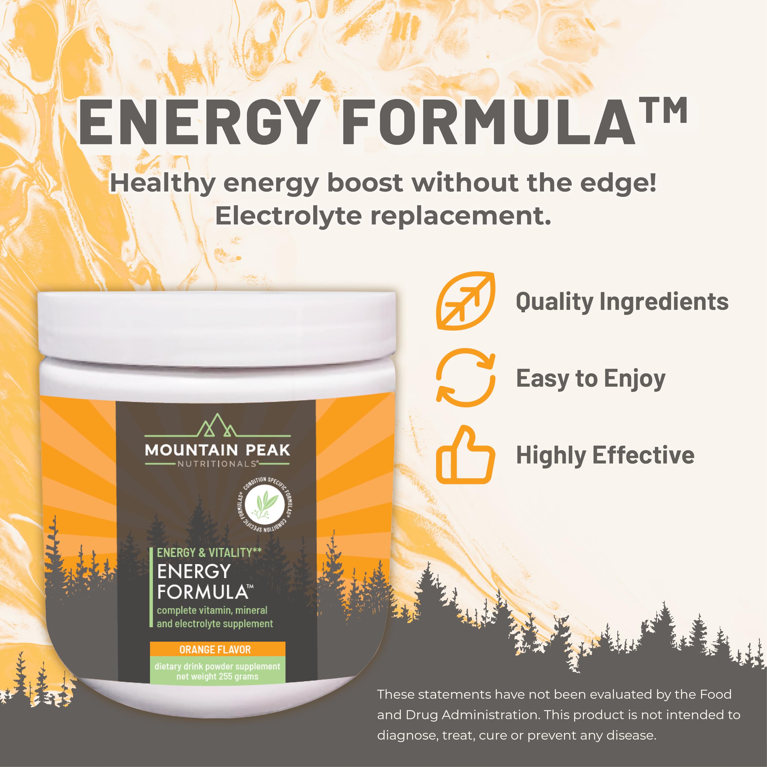 Mountain Peak Nutritionals Energy Formula - All in One Multi-Mineral Powder - Complete Nutrition, Vitamin, Mineral, and Electrolyte Supplement for Men & Women - Orange Flavor (255g, 30 Servings)