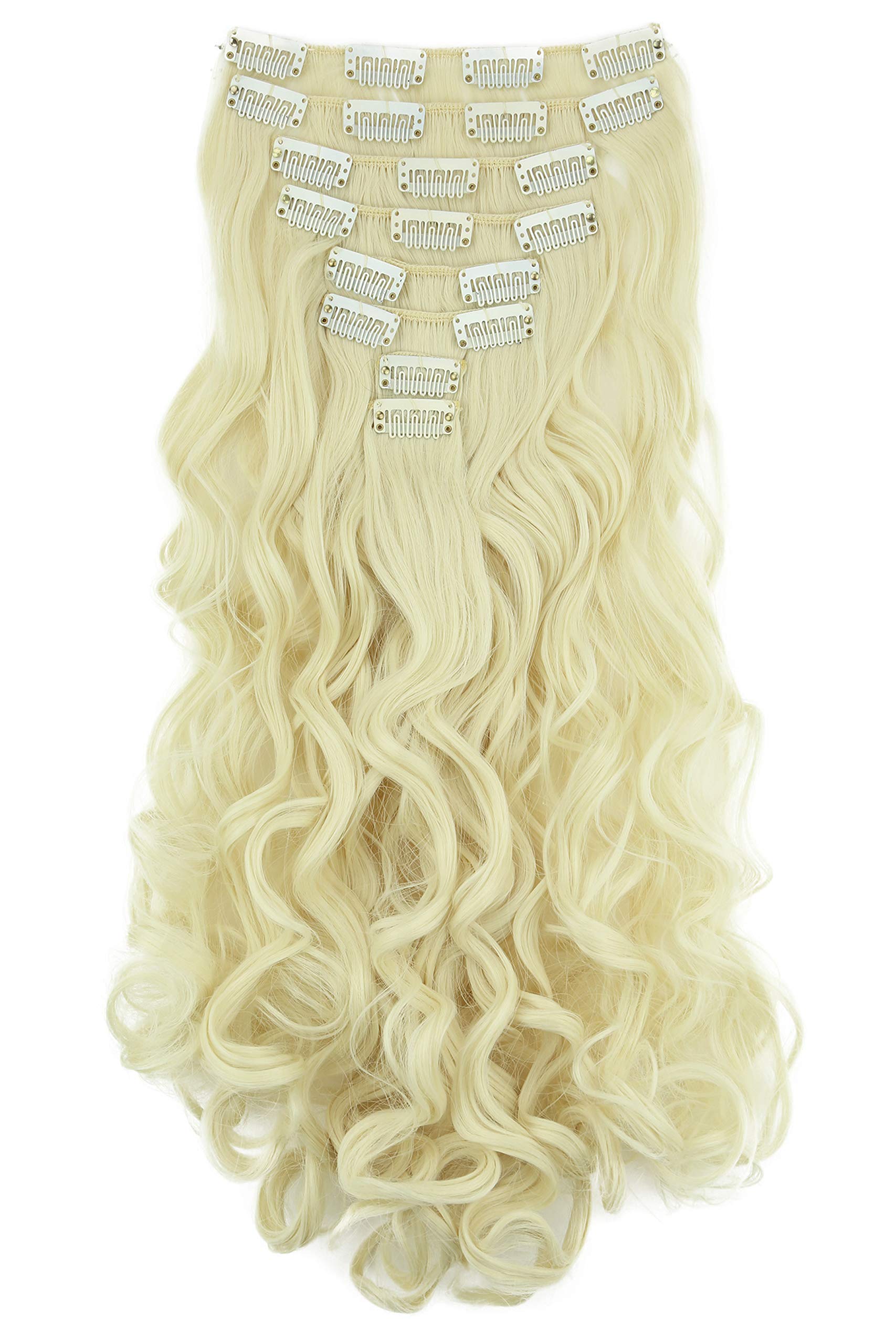 24 (60cm) white blonde #88 CES8-1 : PRETTYSHOP XXL Set 8 pcs 24 Clip In Hair Extensions Full Head Hairpiece Wavy Curled Or Straight Heat-Resisting Div. Colors (light bleach blonde curled #88 CES8-1)