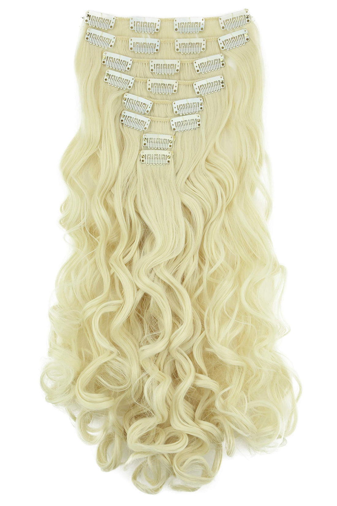 24 (60cm) white blonde #88 CES8-1 : PRETTYSHOP XXL Set 8 pcs 24 Clip In Hair Extensions Full Head Hairpiece Wavy Curled Or Straight Heat-Resisting Div. Colors (light bleach blonde curled #88 CES8-1)