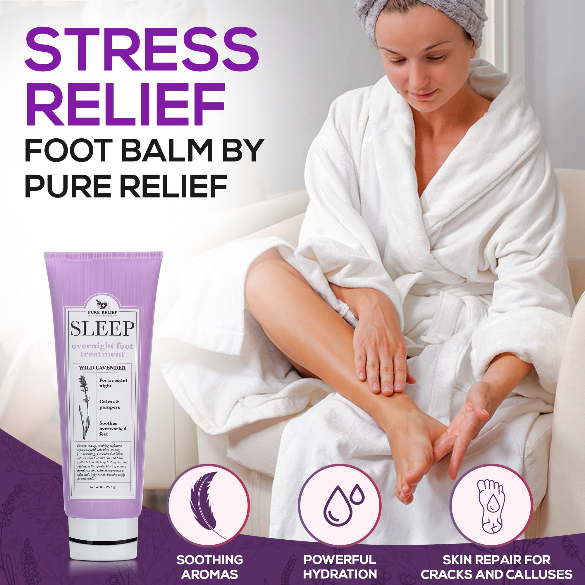 Pure Relief Relaxing Foot Lotion Moisturizer Cream For Dry Feet – Lavender Foot Care Cream W/Shea Butter, Aloe, & Coconut Oil – W/Soothing Scent, Pedicure Supplies, 8 Oz