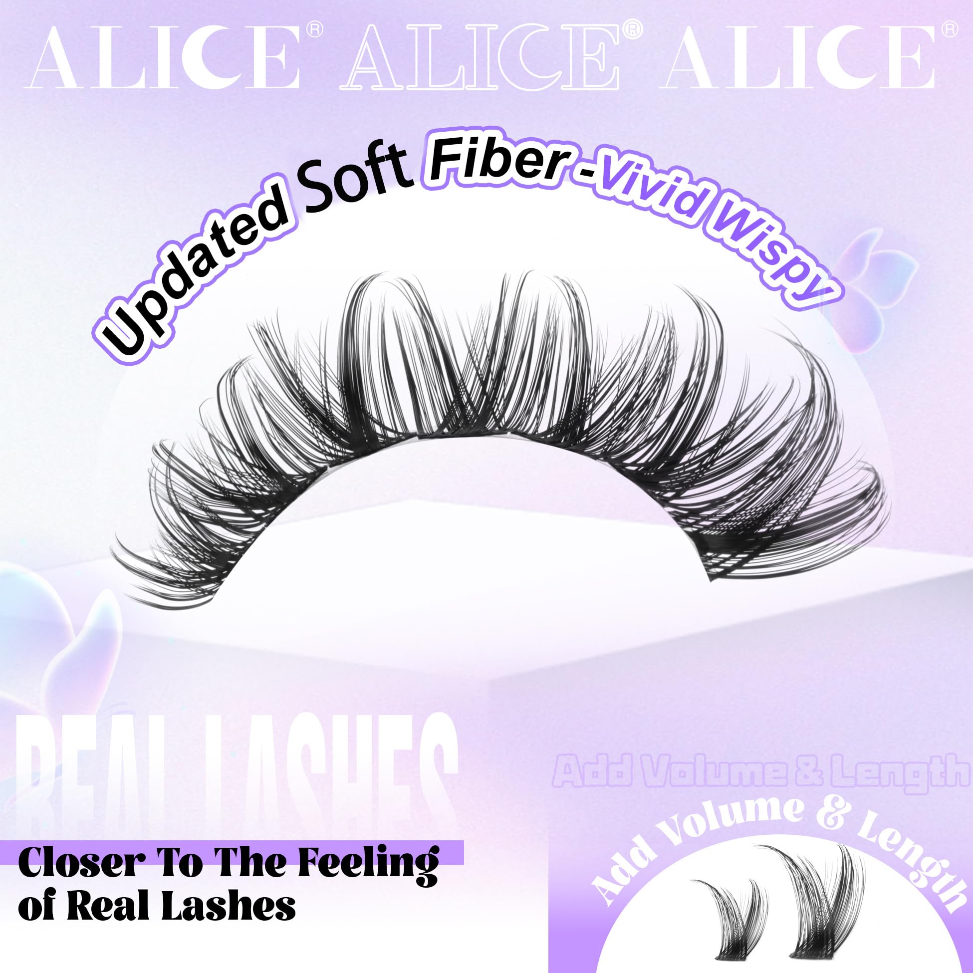 ALICE Lash Clusters Wispy Eyelash Clusters 168pcs 10-18mm Cluster Eyelash Extensions Natural Volume Lash Extensions DIY Individual Lashes Clusters with Soft Thin Band