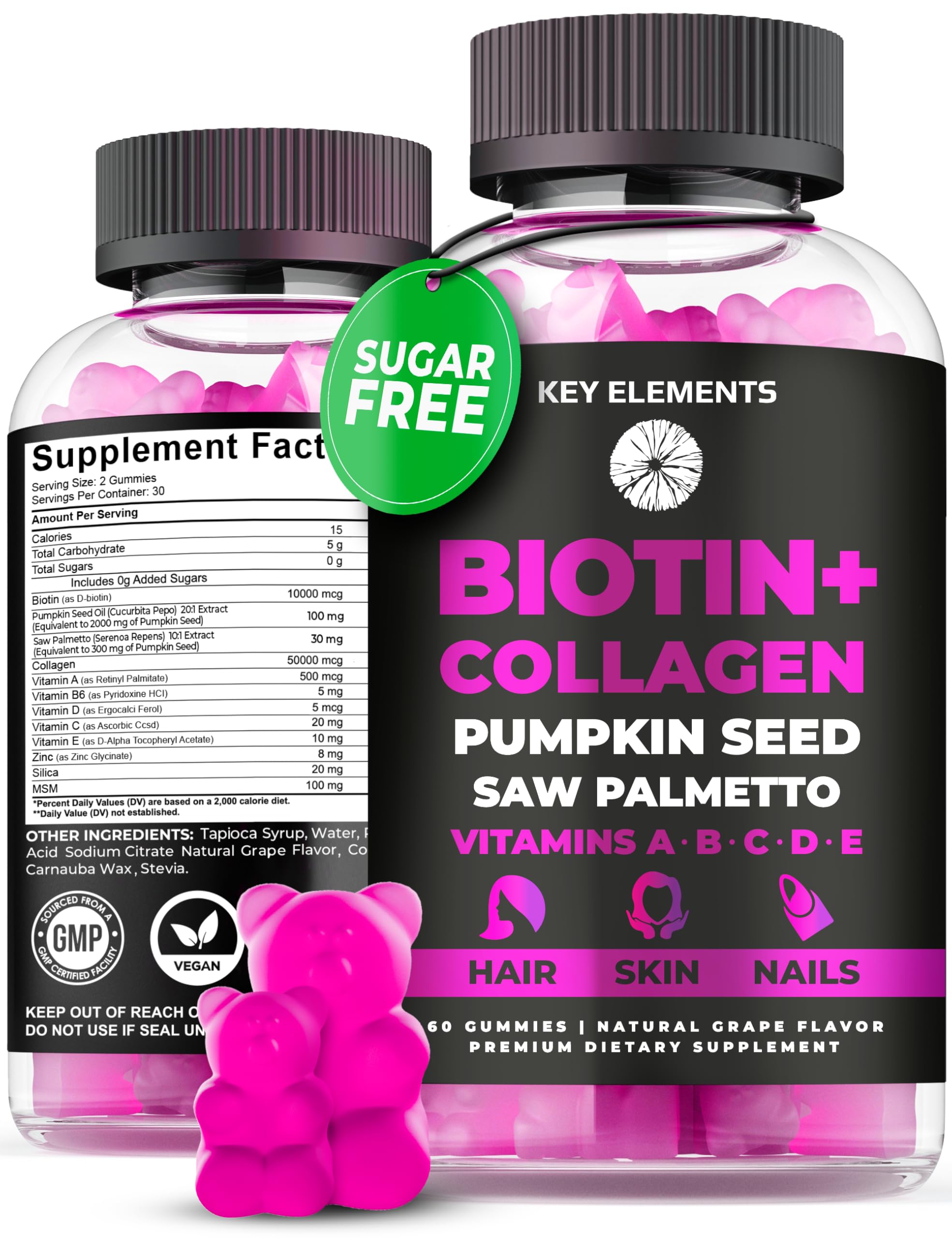 Hair Skin and Nails 10000mcg Biotin Gummies & Collagen Gummies - Biotin Vitamins Gummies for Hair Growth Pumpkin Seed Oil, Saw Palmetto Extract & Vitamins A B6 C D E - Biotin and Collagen Supplements