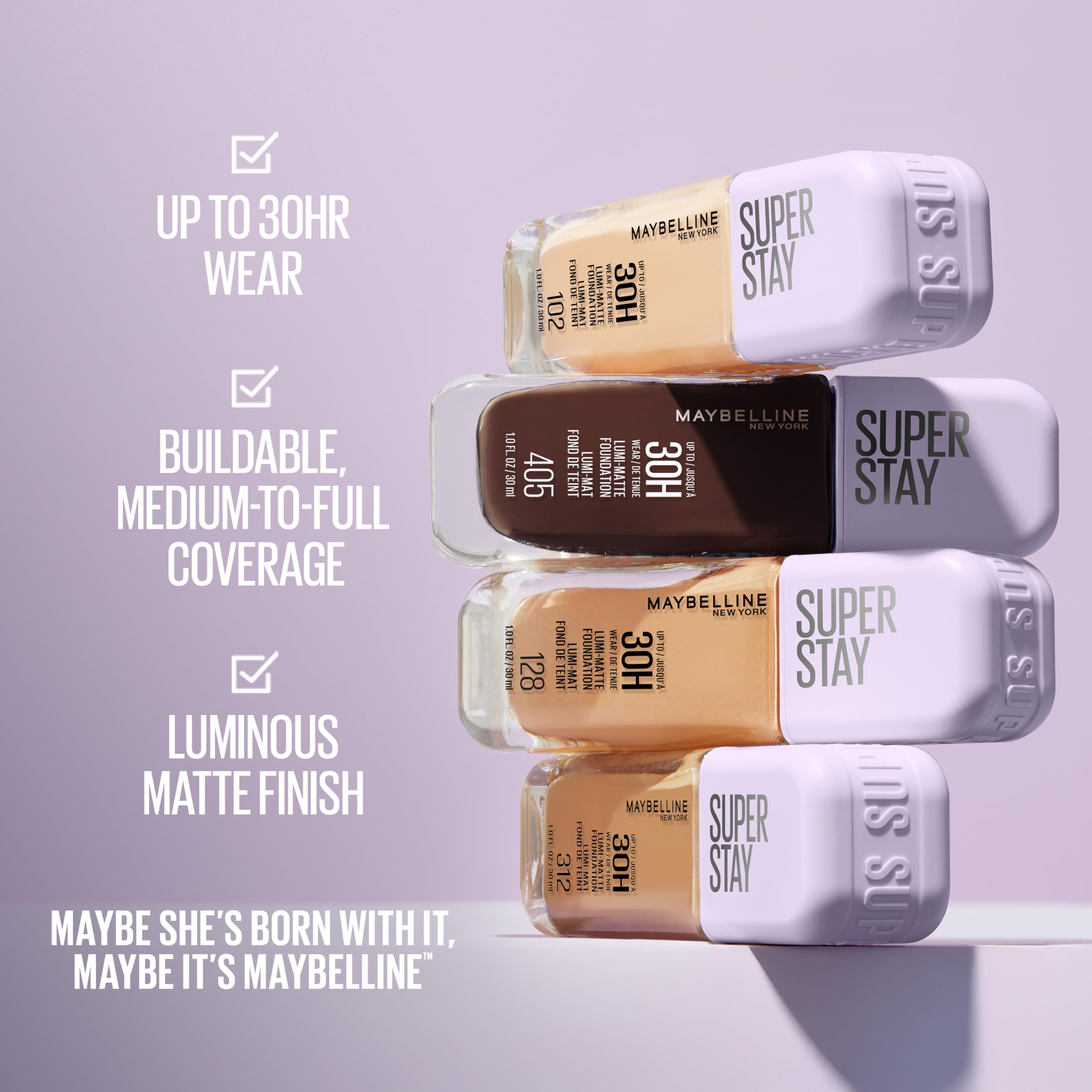 Maybelline Super Stay Lumi-Matte Foundation, Lightweight and Buildable Full Coverage Foundation Makeup For Up To 30HR Wear, 355, 1 Count