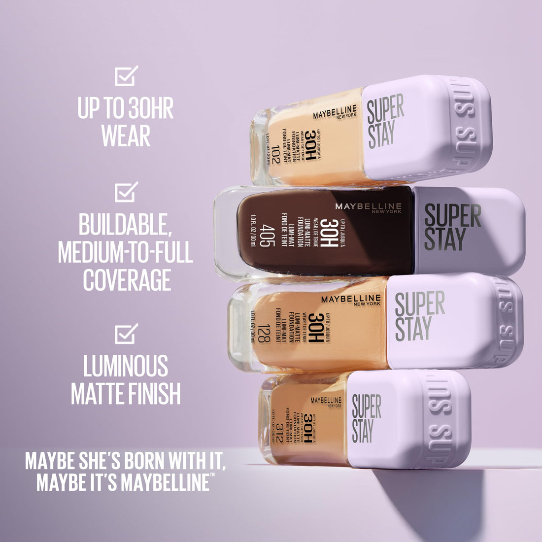 Maybelline Super Stay Lumi-Matte Foundation, Lightweight and Buildable Full Coverage Foundation Makeup For Up To 30HR Wear, 355, 1 Count