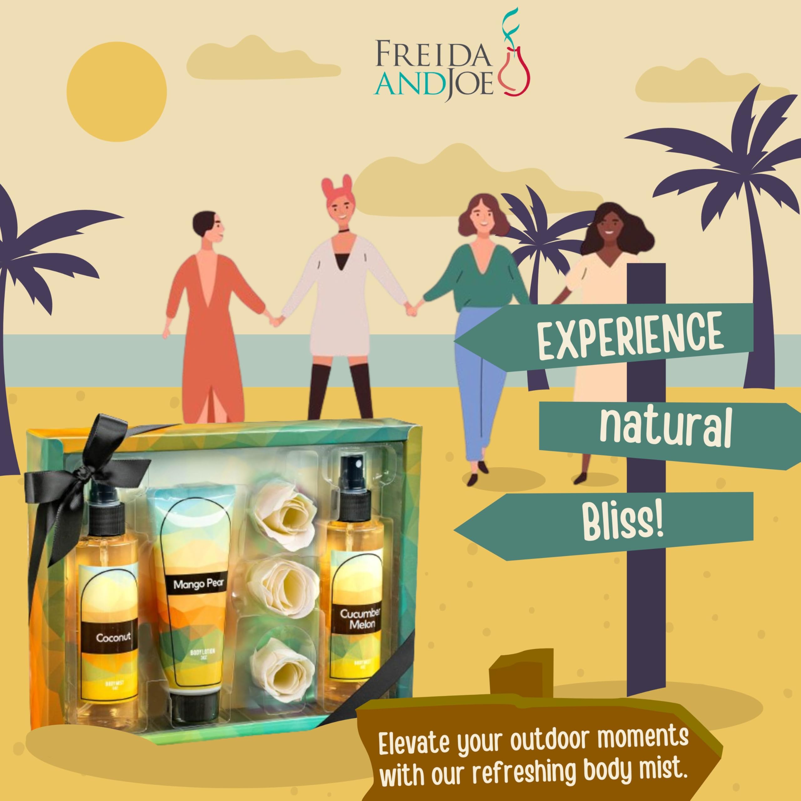 Fine Fragrance Body Mist & Body Splash Gift Set – Luxury Self-Care Combo for Women and Girls (Coconut, Cucumber, Mango Pear, Rose Soap) Valentines Gift for Women