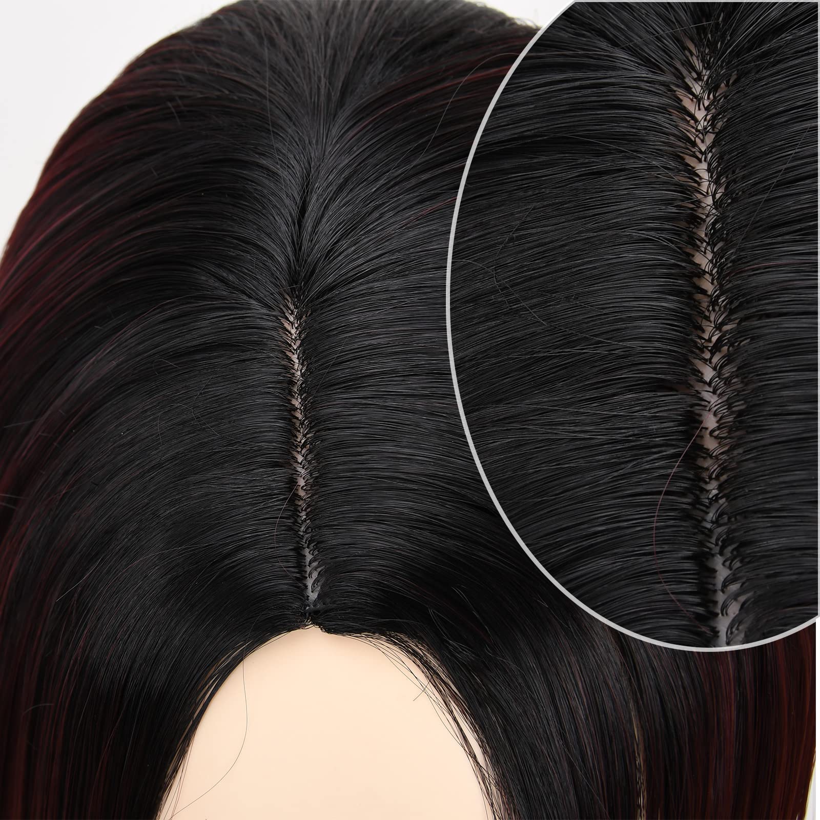 #1B/99J: Ahairbeauty Red Ombre Short Bob Straight Synthetic None Lace Hair Wigs Dark Roots Left Part For Women Black & Burgundy(#1B/99J)