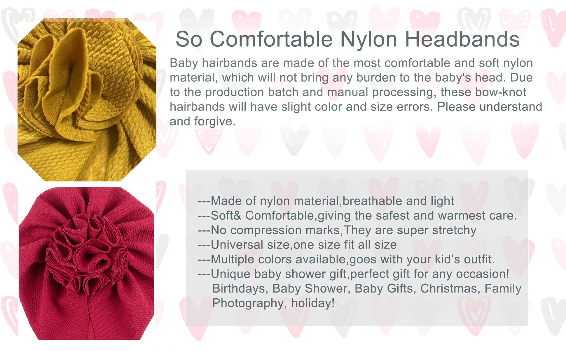 5 Pcs Baby Girls Headbands Nylon Hairbands with Bows Soft Elastics Baby Hospital Hat Newborn Turban Headwrap Hair Accessories for Babies Infant Toddlers Kids Photography