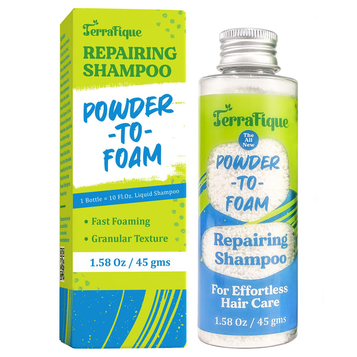 TERRAFIQUE Powder Shampoo for Women - Cleansing, Scented Hair Repair for Curly & All Hair Types - Travel Size 1.58 Oz / 45 Gms