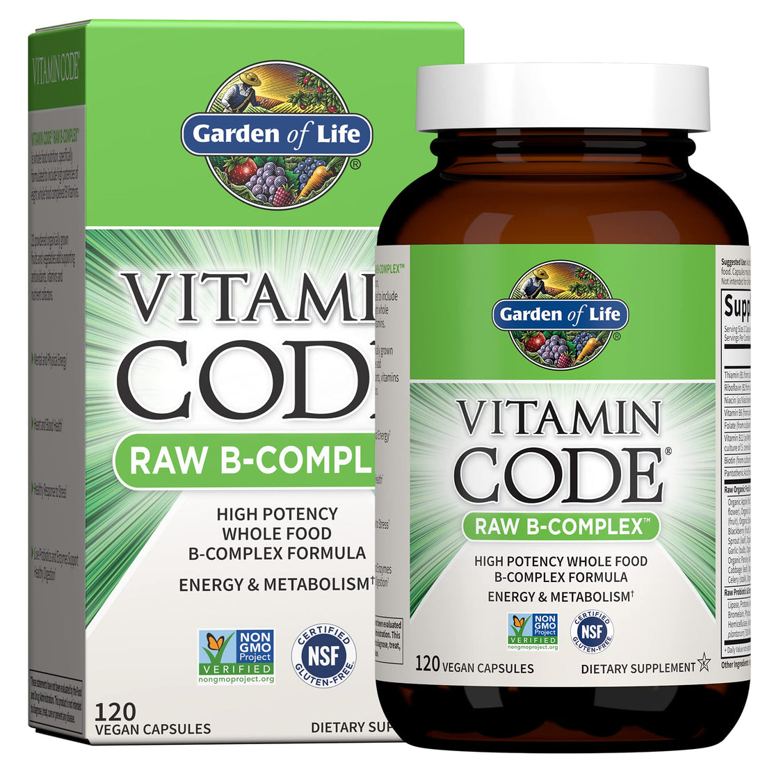 Garden of Life Vitamin B Complex - Vitamin Code Raw B Complex - 120 Vegan Capsules, High Potency B Complex Vitamins for Energy & Metabolism with B6, Folate & B12 as Methylcobalamin plus Probiotics