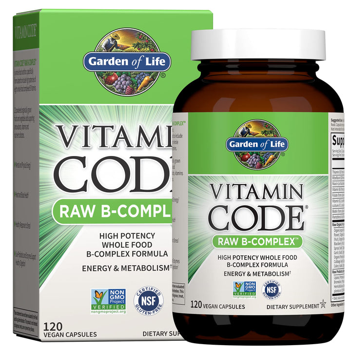 Garden of Life Vitamin B Complex - Vitamin Code Raw B Complex - 120 Vegan Capsules, High Potency B Complex Vitamins for Energy & Metabolism with B6, Folate & B12 as Methylcobalamin plus Probiotics