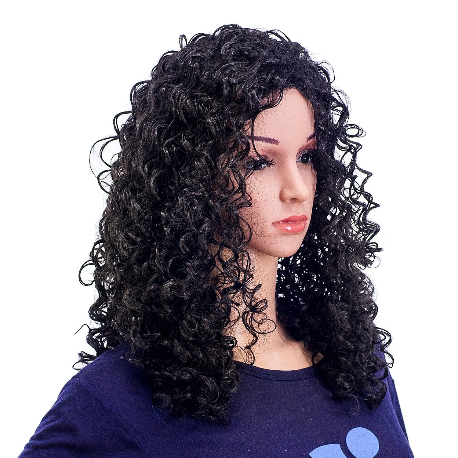 Black Color: Swacc 20-Inch Long Big Bouffant Curly Wigs For Women Synthetic Heat Resistant Fiber Hair Pieces With Wig Cap (Black)