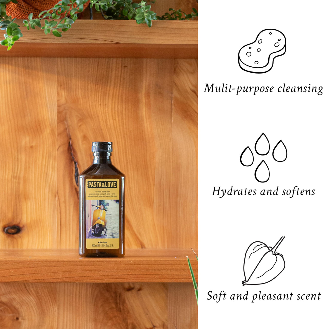 Davines Pasta & Love Men's 3-in-1 Hair, Beard & Body Wash To Cleanse, Condition And Moisturize All Skin Types, 10.14 Fl. Oz.