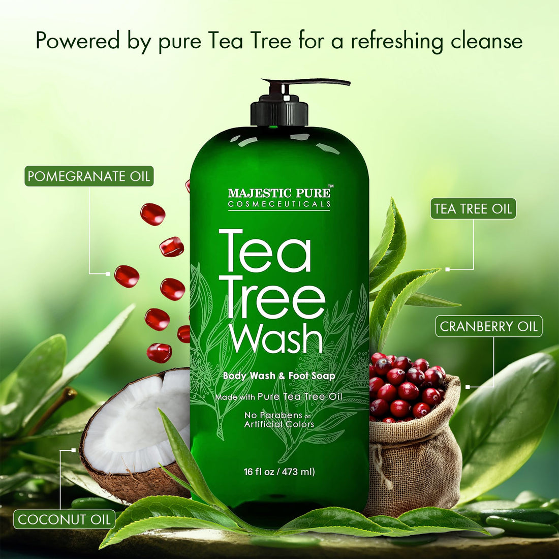 Majestic Pure Tea Tree Body Wash - Formulated to Combat Dry, Flaky Skin - Soothes, Nourishes and Moisturizes Irritated, Chapped, Problem Skin Areas - (Packaging may Vary) -16 fl. oz.