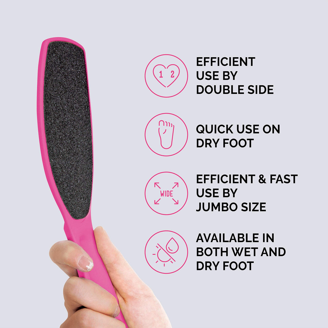 F3 Systems, Wide Emery Foot File, Double-Sided Pedicure Tool, Colossal Foot File for Men & Women, Effective for Cracked Heel, Callus Remover, Foot Scrubber, Professional Foot File,(Hot Pink)