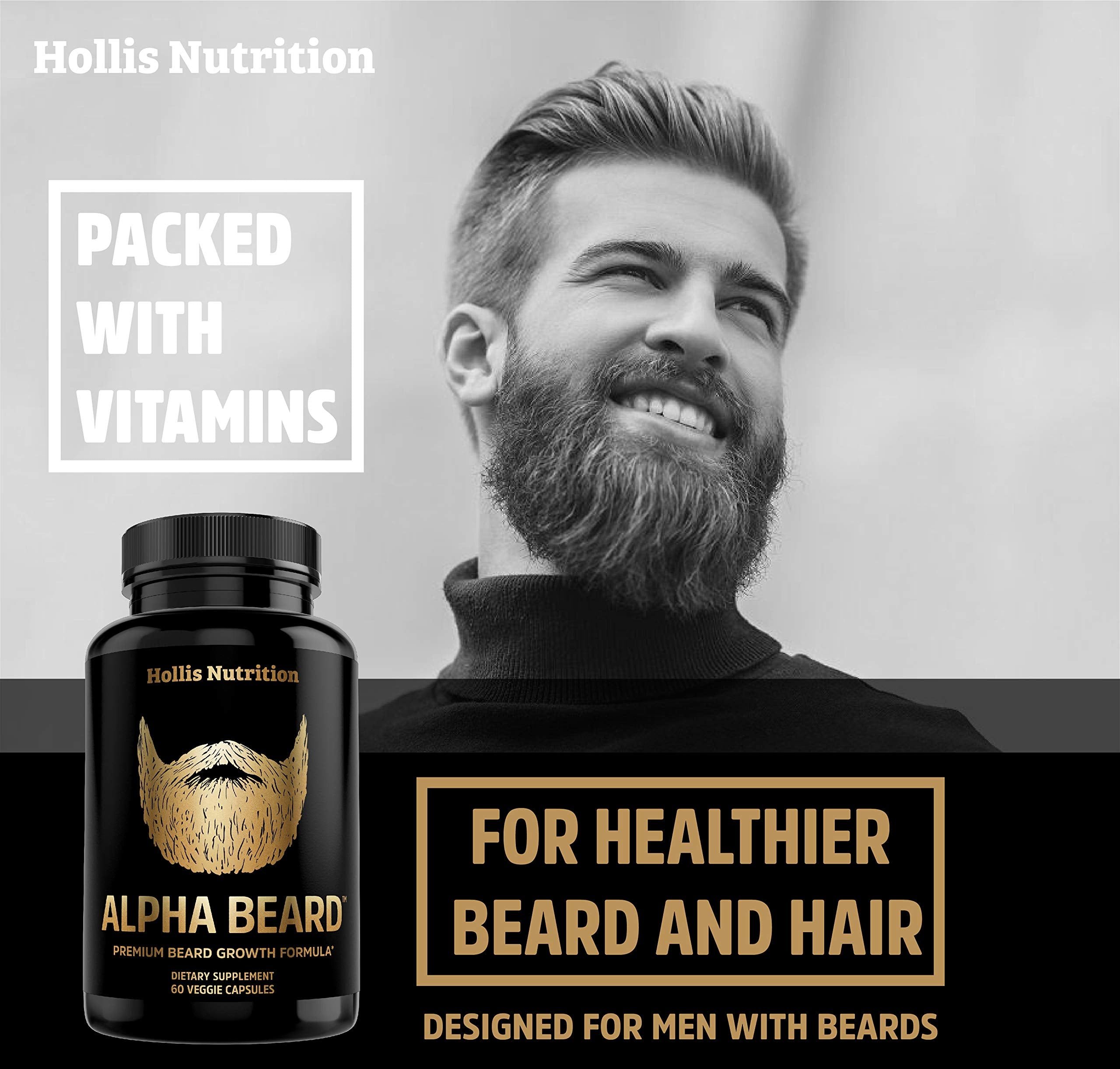 ALPHA BEARD Growth Vitamins | Biotin 10K MCG, Collagen, Keratin, Hyaluronic Acid, B-Complex, MSM | Beard DHT Blocker | Beard and Hair Growth Supplement for Men | Regrow Stronger, Healthier Facial Hair