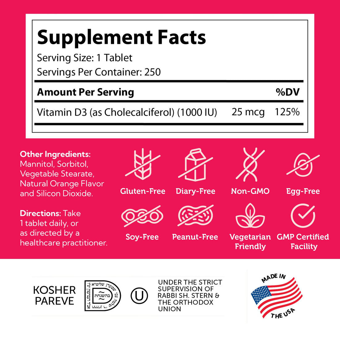 Zahler Junior D3 Vitamins 1000 IU - Chewable Vitamin D3 for Kids - Vitamin D for Kids to Support Bone, Teeth & Immune Health - Kosher Kids Vitamin D3 Orange Flavor - D3 Vitamins for Kids 250 Count.