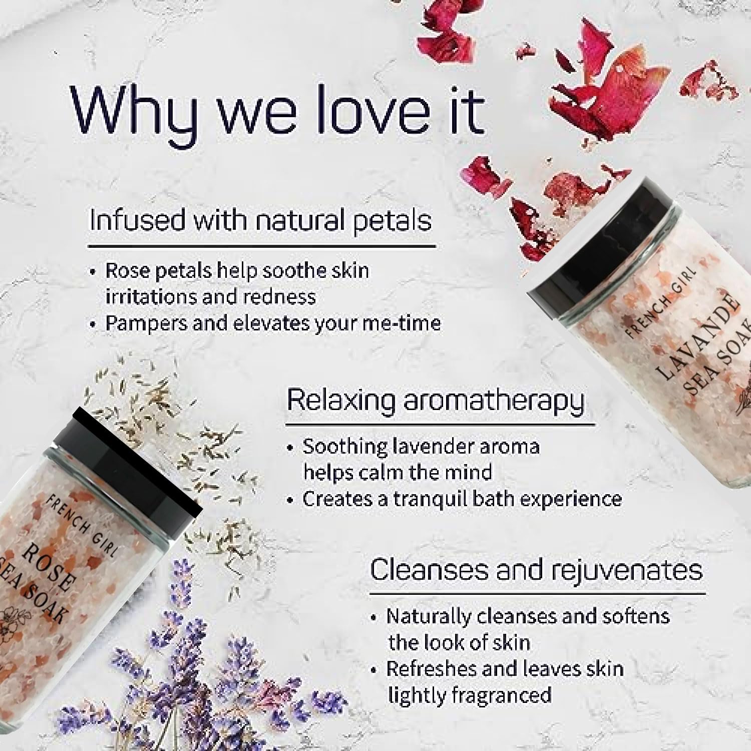 French Girl Rose Bath Salts - Soothing Epsom Salt for Soaking, Aromatherapeutic Blend of Dead Sea Salt for Sore Muscles, Detoxing, and Relaxation, Clean, Vegan & Cruelty-Free, 10oz