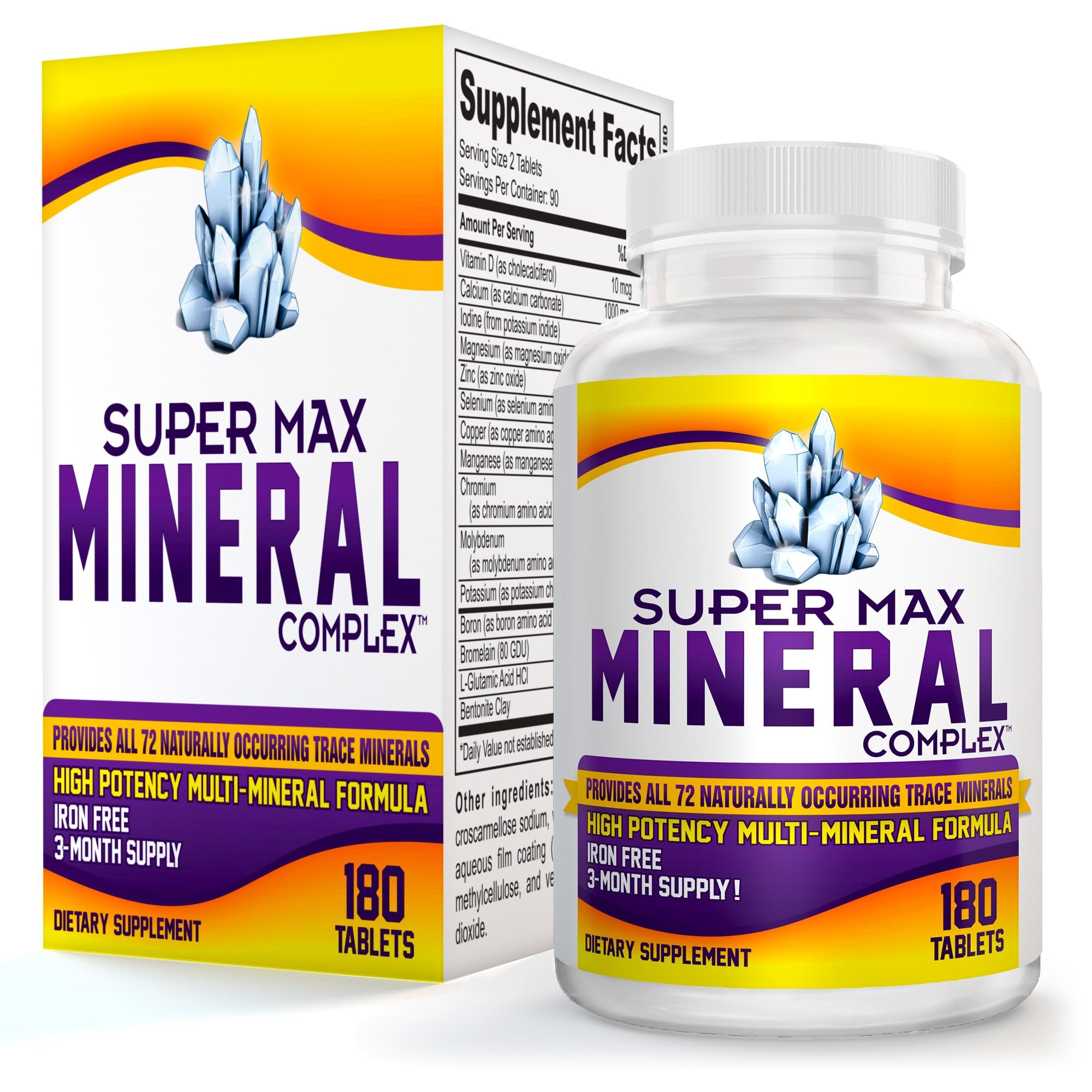 3-Month Multimineral Supplement (Iron Free) with 72 Trace Minerals - Natural Multiminerals - High Potency Multi Mineral Supplements All-in-1 Formula | 90-Day Supply (180 Tablets)