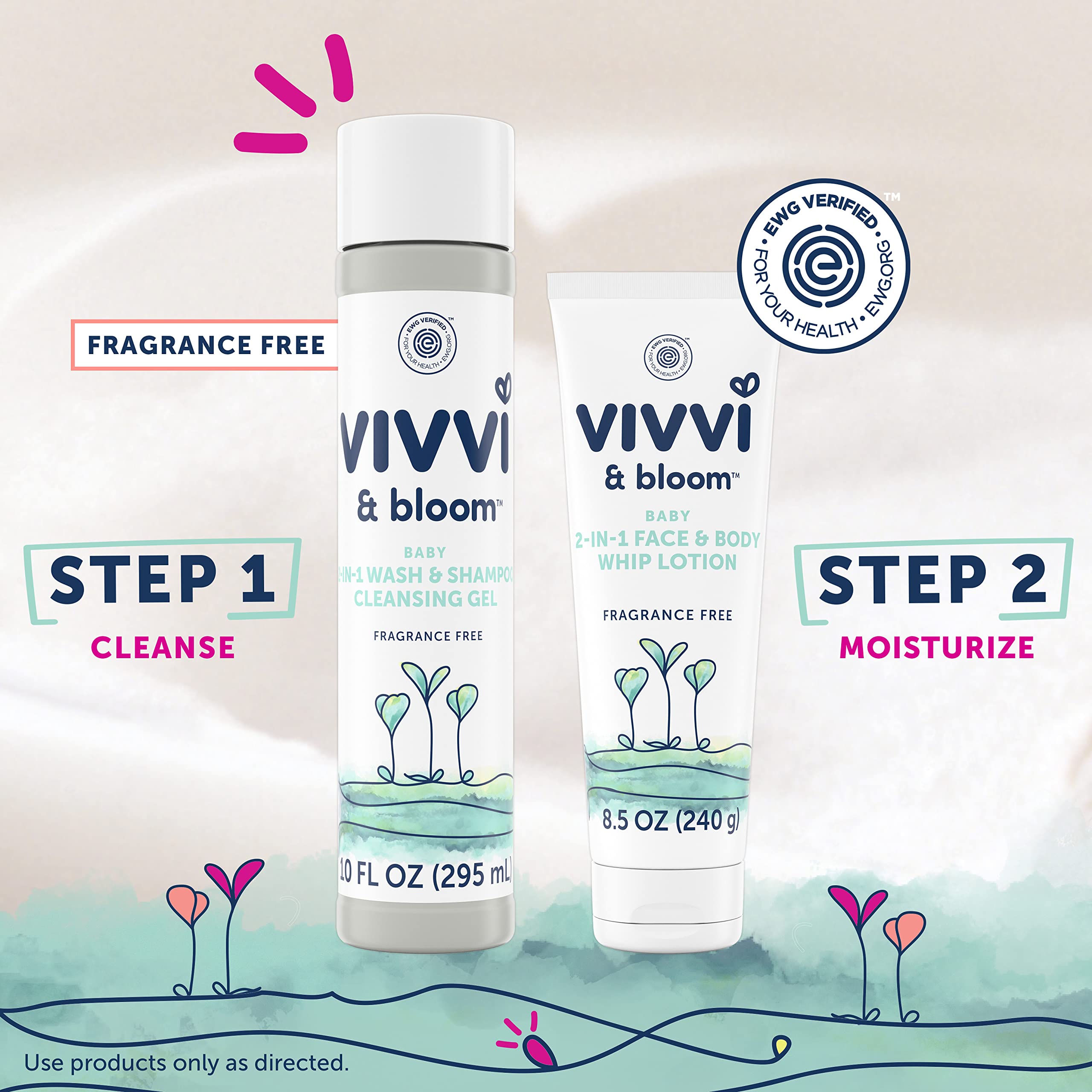 VIVVI & BLOOM 2-in-1 Baby Lotion, Face and Body, for Delicate & Sensitive Baby Skin, Hypoallergenic Lotion, Fragrance Free, 8.5 oz (Pack of 1)