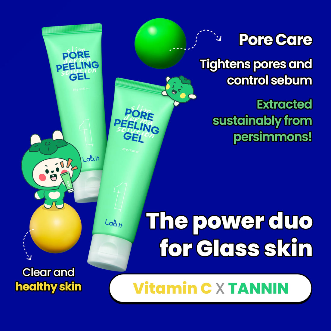 Lab.it Pore Face Scrub | Exfoliating Face Wash & Peeling Gel, Deep Pore Cleanser & Facial Exfoliator for Sebum Control, Dead Skin Cells Remover with Vitamin C for Radiant Complexion (80g / 2.82 oz.)