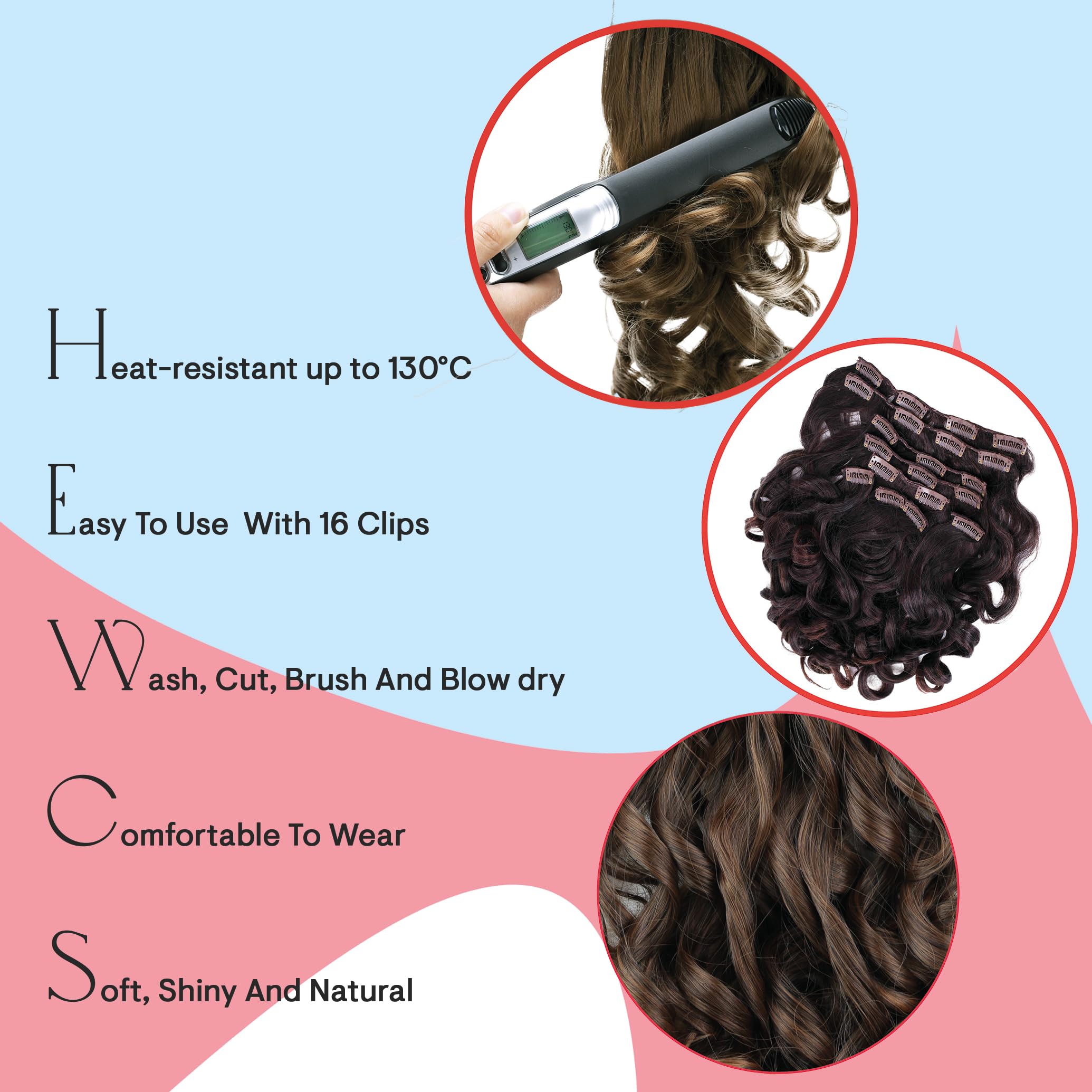 PRETTYSHOP Clip In Hair Extensions 24 120g Set 7pcs Full Head Hairpiece Curled Wavy Heat-Resisting (jet black 1)