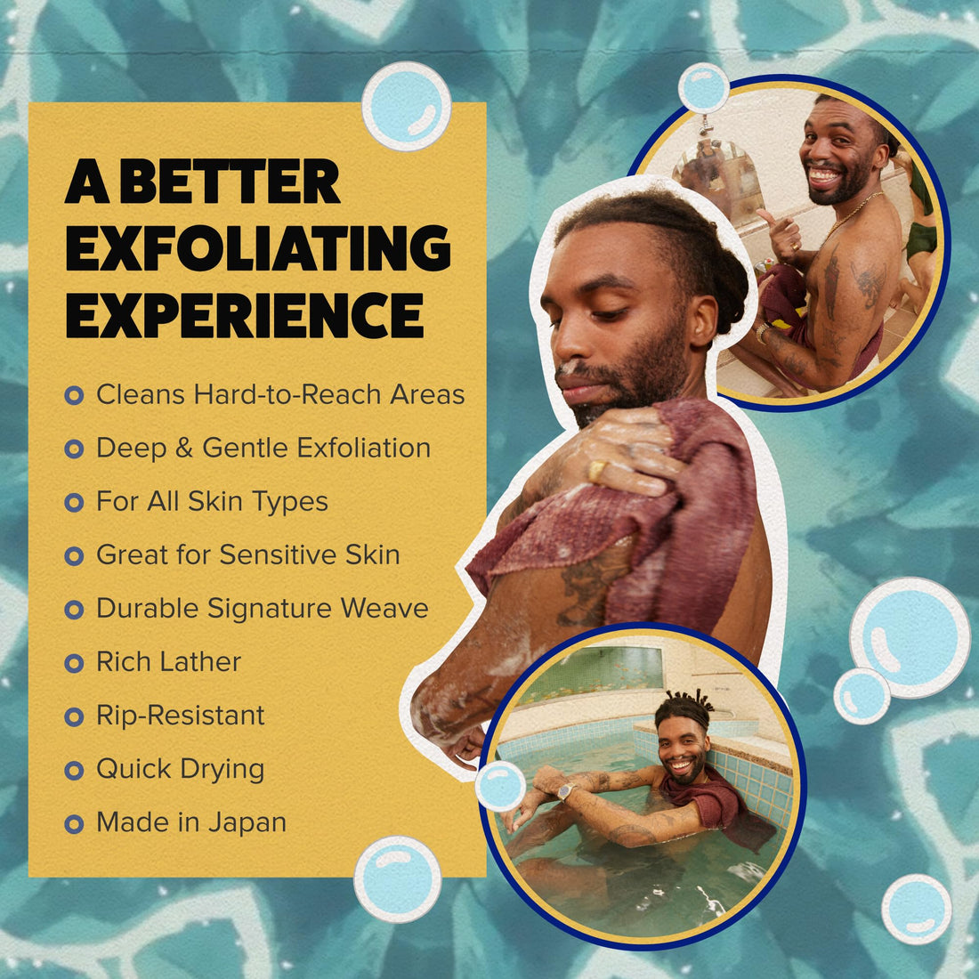 GOSHI Exfoliating Shower Towel - Rip-Resistant Exfoliating Washcloth for All Skin Types - Brick Red - Made in Japan