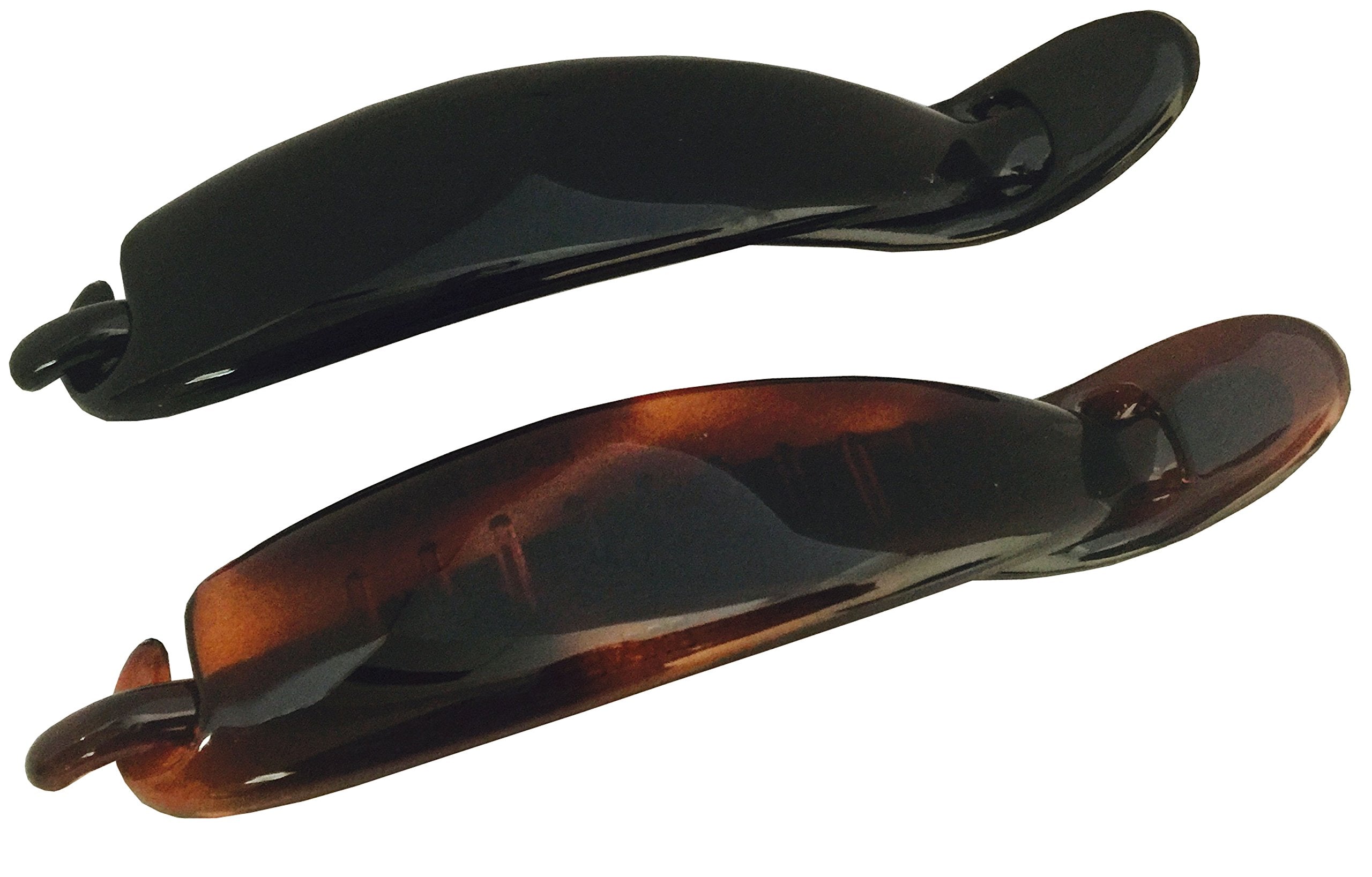Parcelona French Sleek Set of 2 Large Shell Brown Black Celluloid No Metal Hair Clip Barrette