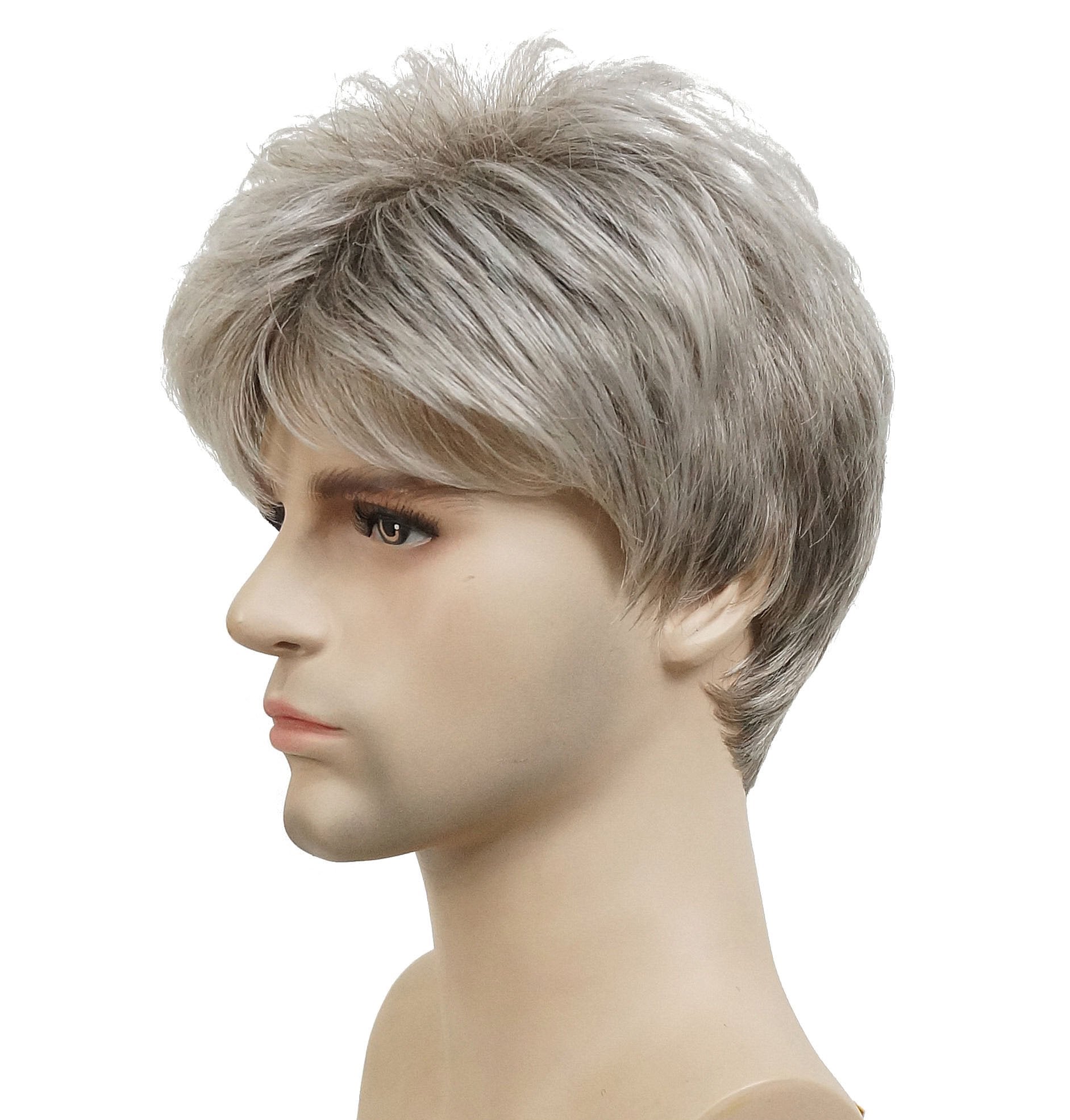 Lydell Men Wig Natural Short Straight Hair Synthetic Full Wigs (48T Light Gray with Dark Root)