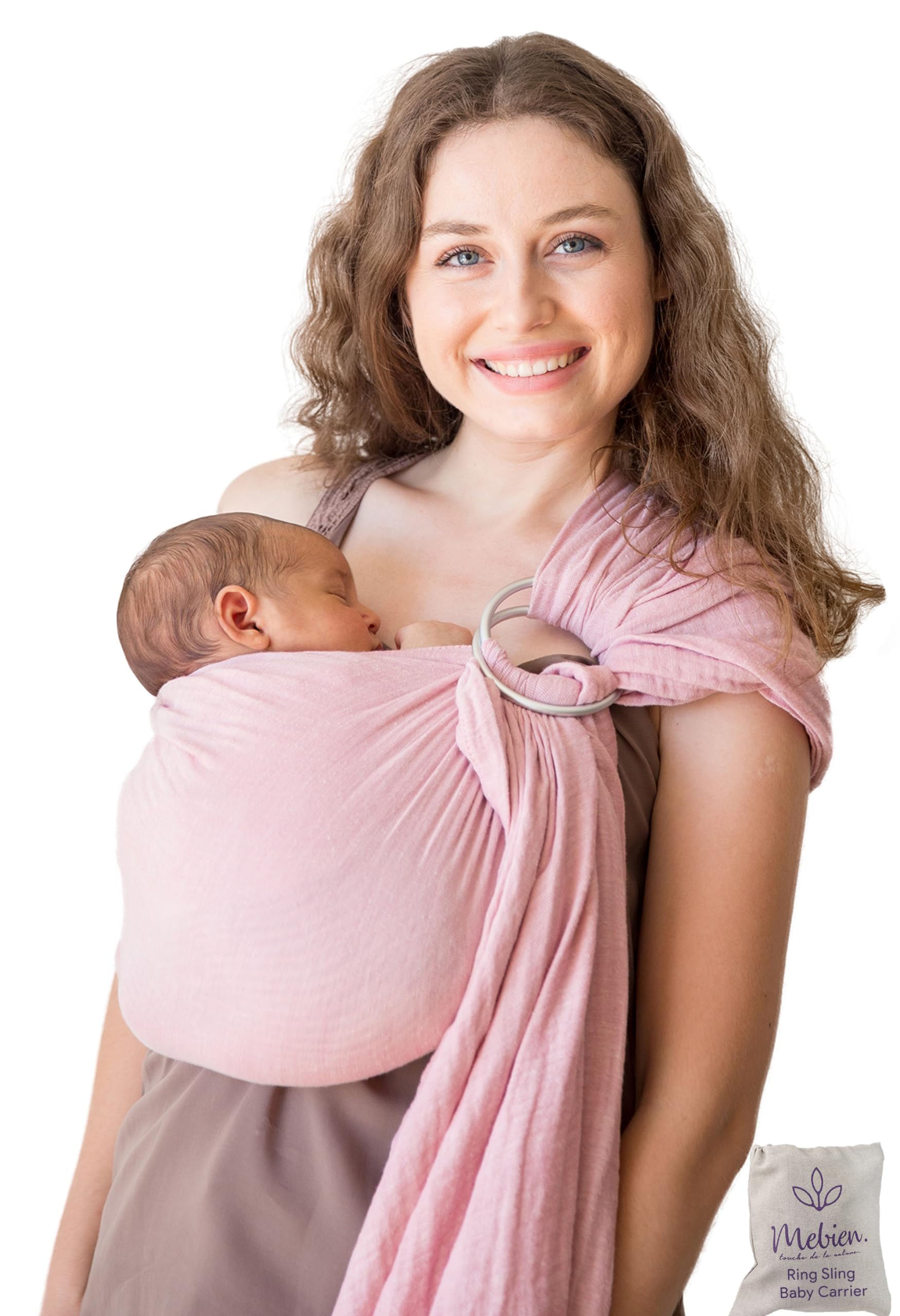 Ring Sling Baby Carrier 100% Cotton Muslin Front and Chest Newborn to Toddler Carrier and Baby Sling (Rose)