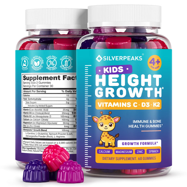Height Growth Gummies for Kids - Growth Vitamins for Teens Height Growth Supplement - Height Growth for Kids with Calcium, Vitamin D, C, K2, Magnesium & Zinc - Natural Height Growth Maximizer - 60 PCS