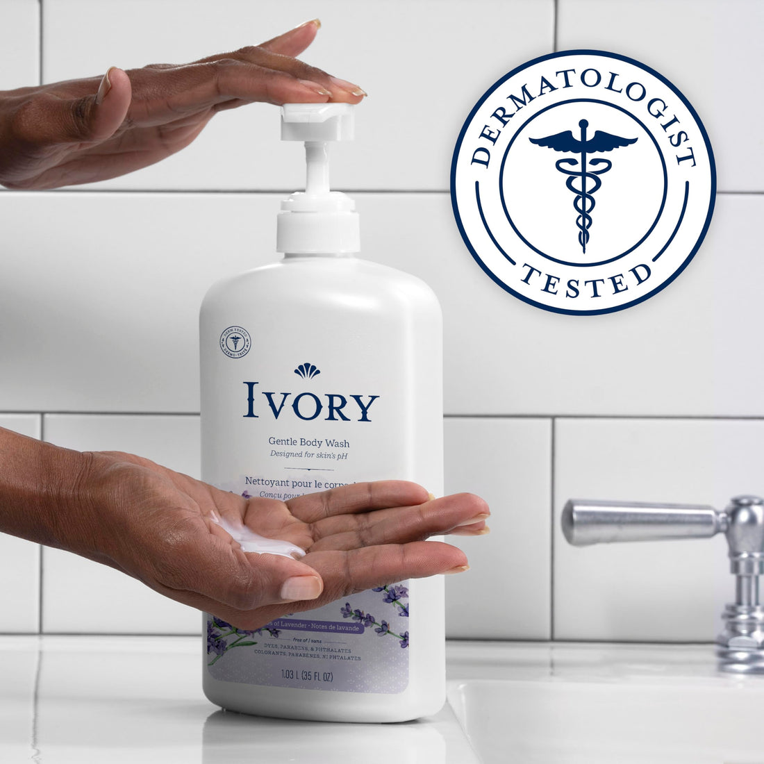 Ivory Body Wash, Designed for the Whole Family, Gentle Formula, Free of Dyes Heavy Perfumes Parabens Phthalates & Silicones, Lavender Scent, 35 oz